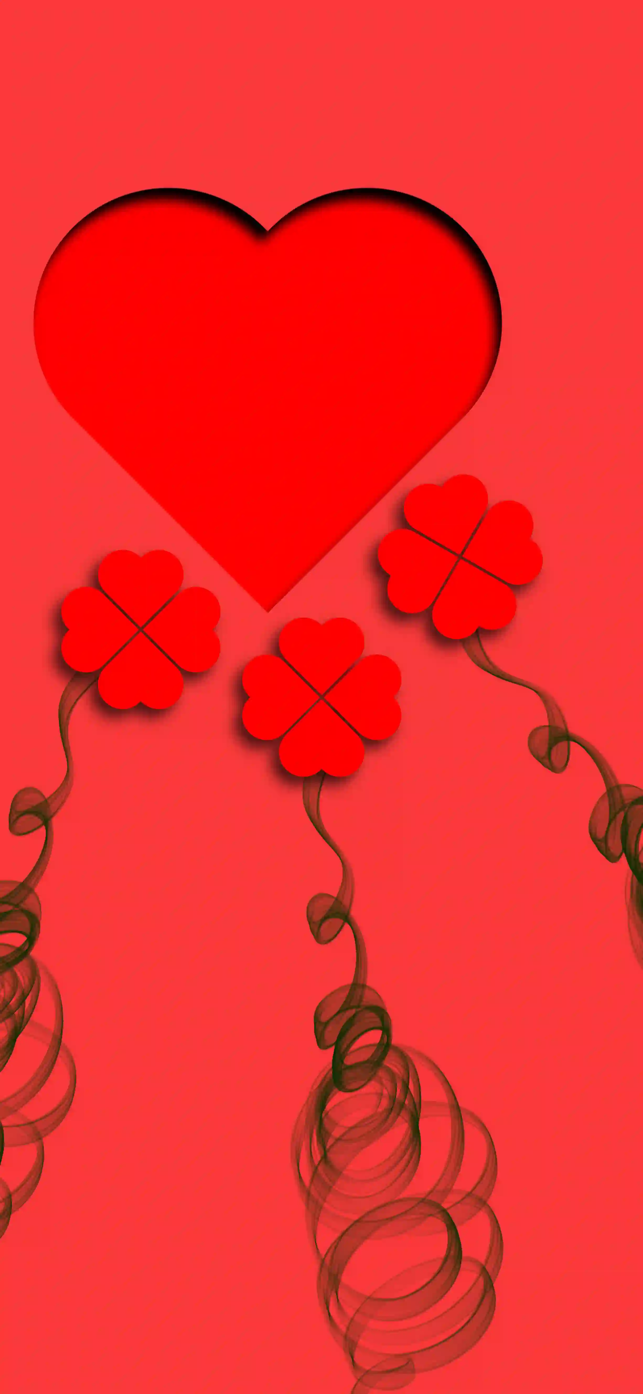 4K mobile wallpaper with a large red heart and smaller heart-shaped elements on a soft red background