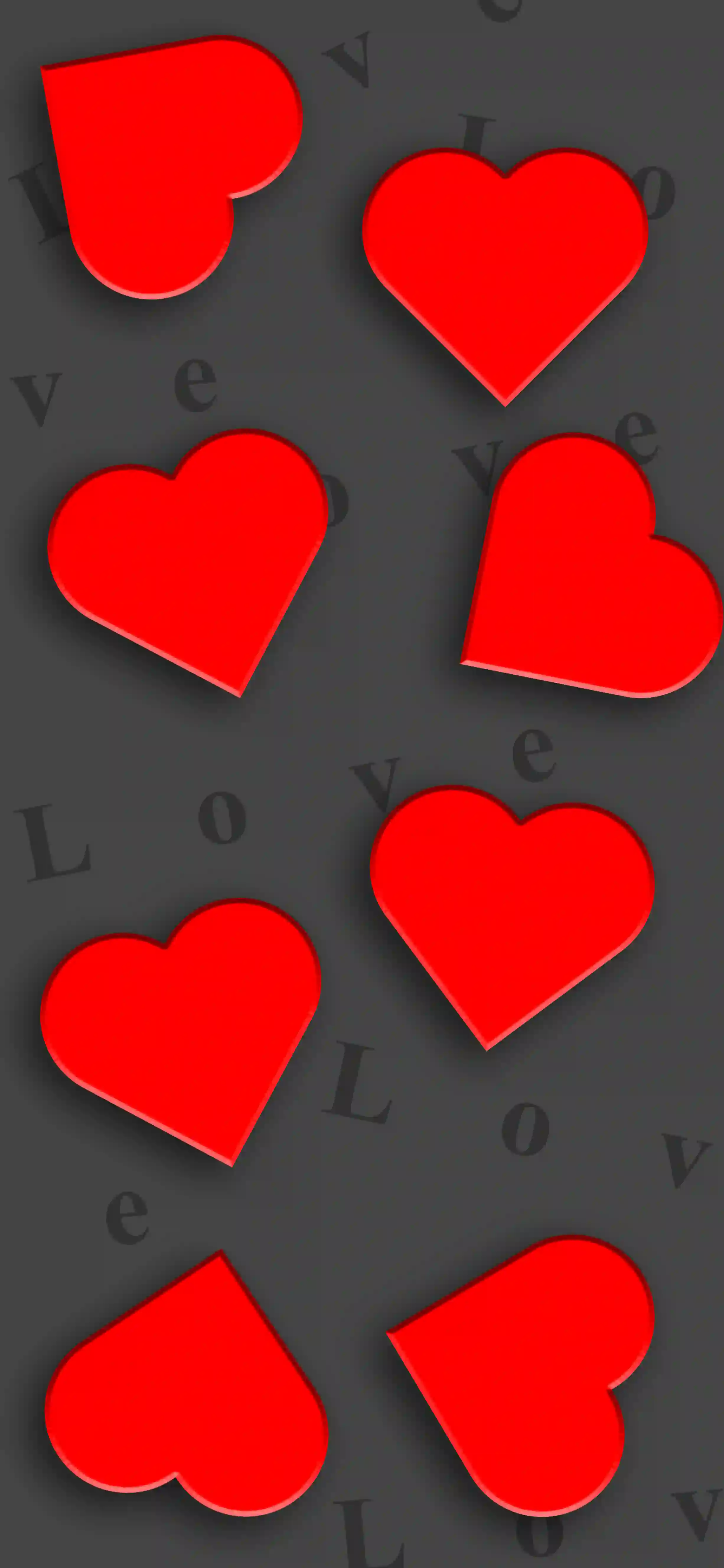 Pattern of 3D red hearts on dark background in 4K