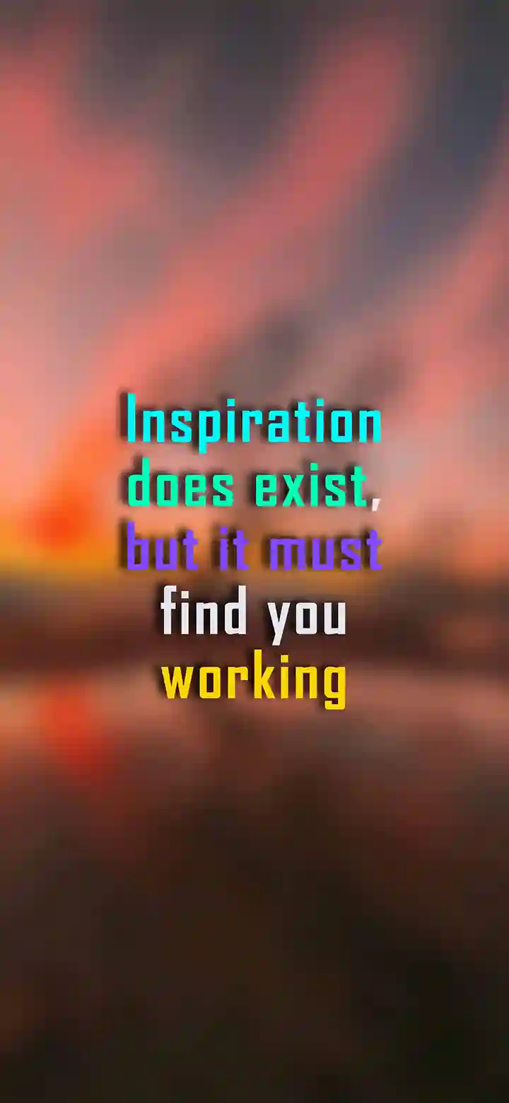 Inspiration does exist 4K motivational wallpaper feature image – cyan purple and gold text on blurred orange sky