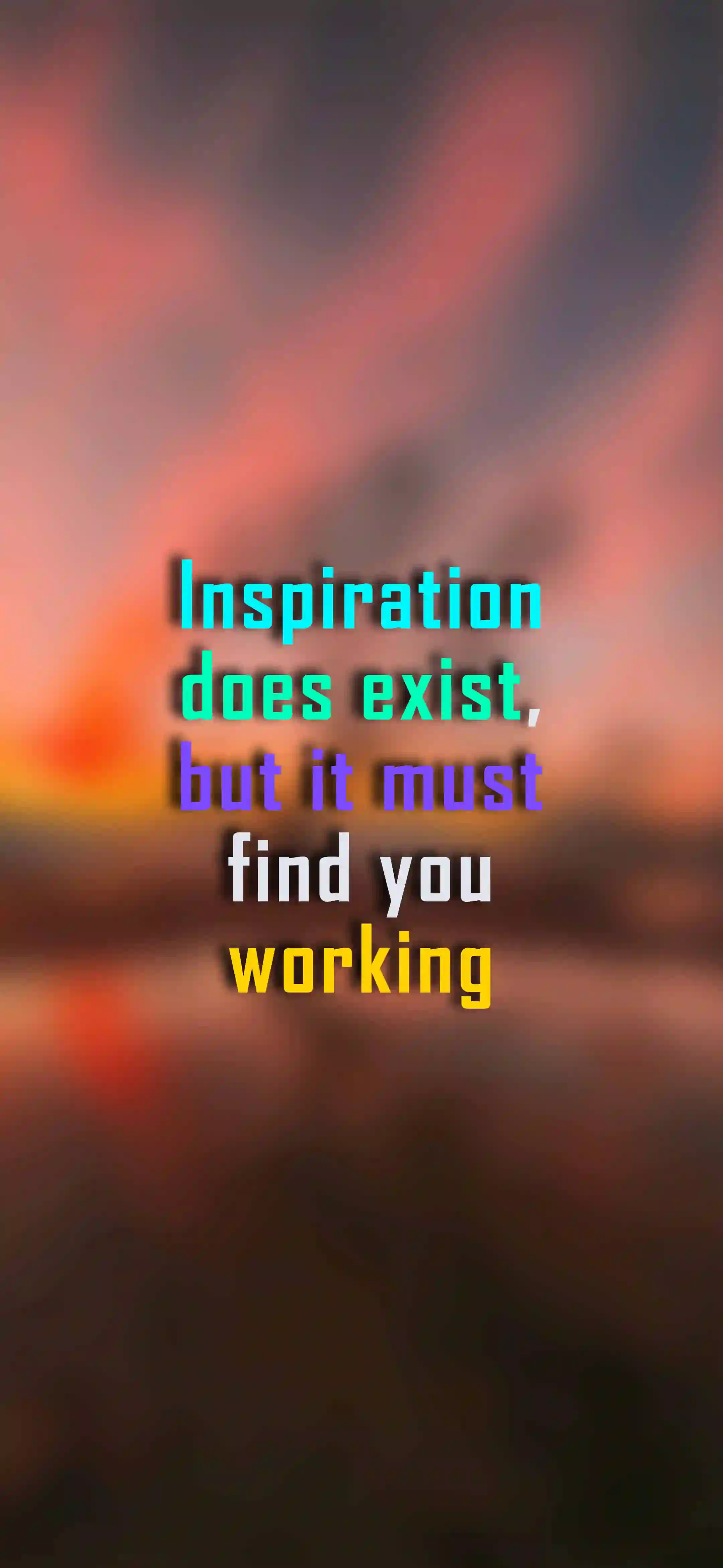 Inspiration does exist 4K motivational quote wallpaper thumbnail – colorful typography on warm sunset background
