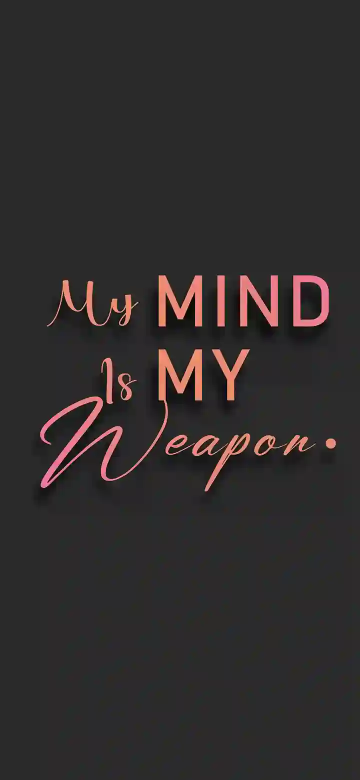 My mind is my weapon 4K motivational wallpaper feature image – elegant pink cursive and bold text on charcoal background