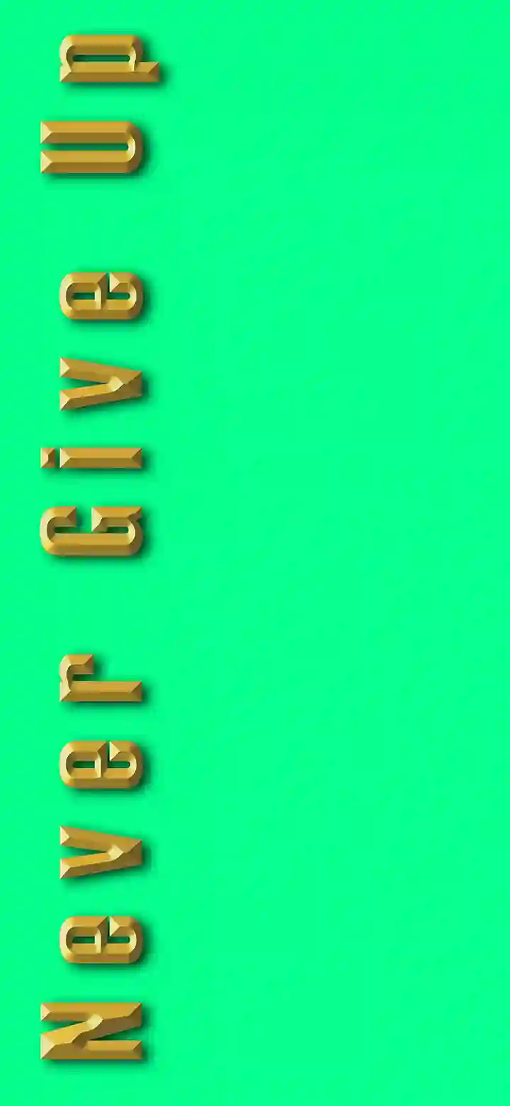 Never Give Up 4K 3D gold motivational wallpaper feature image – bold dimensional gold letters on bright green background