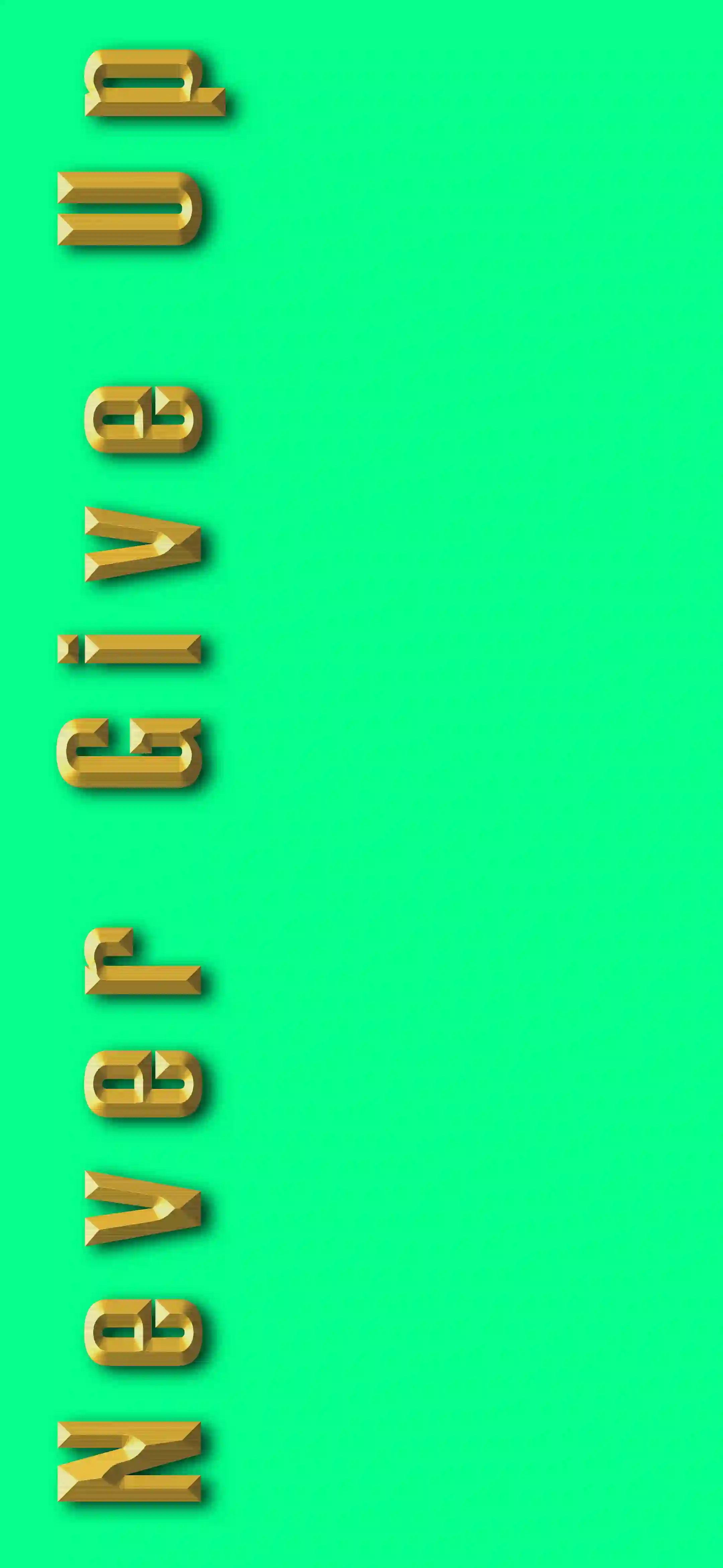 Never Give Up 4K 3D gold wallpaper thumbnail – metallic gold vertical typography on vibrant mint green background