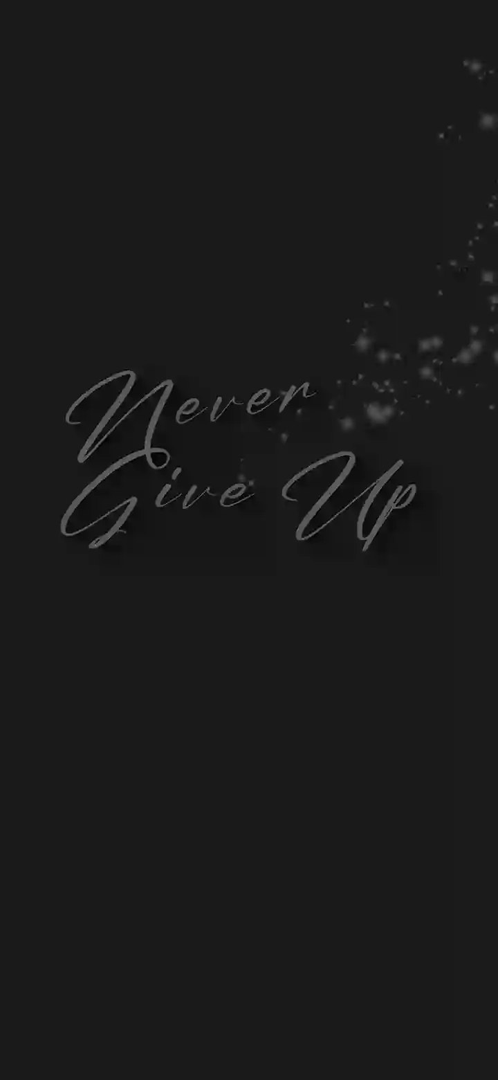 Never Give Up 4K dark cursive motivational wallpaper feature image – flowing script typography on deep black background