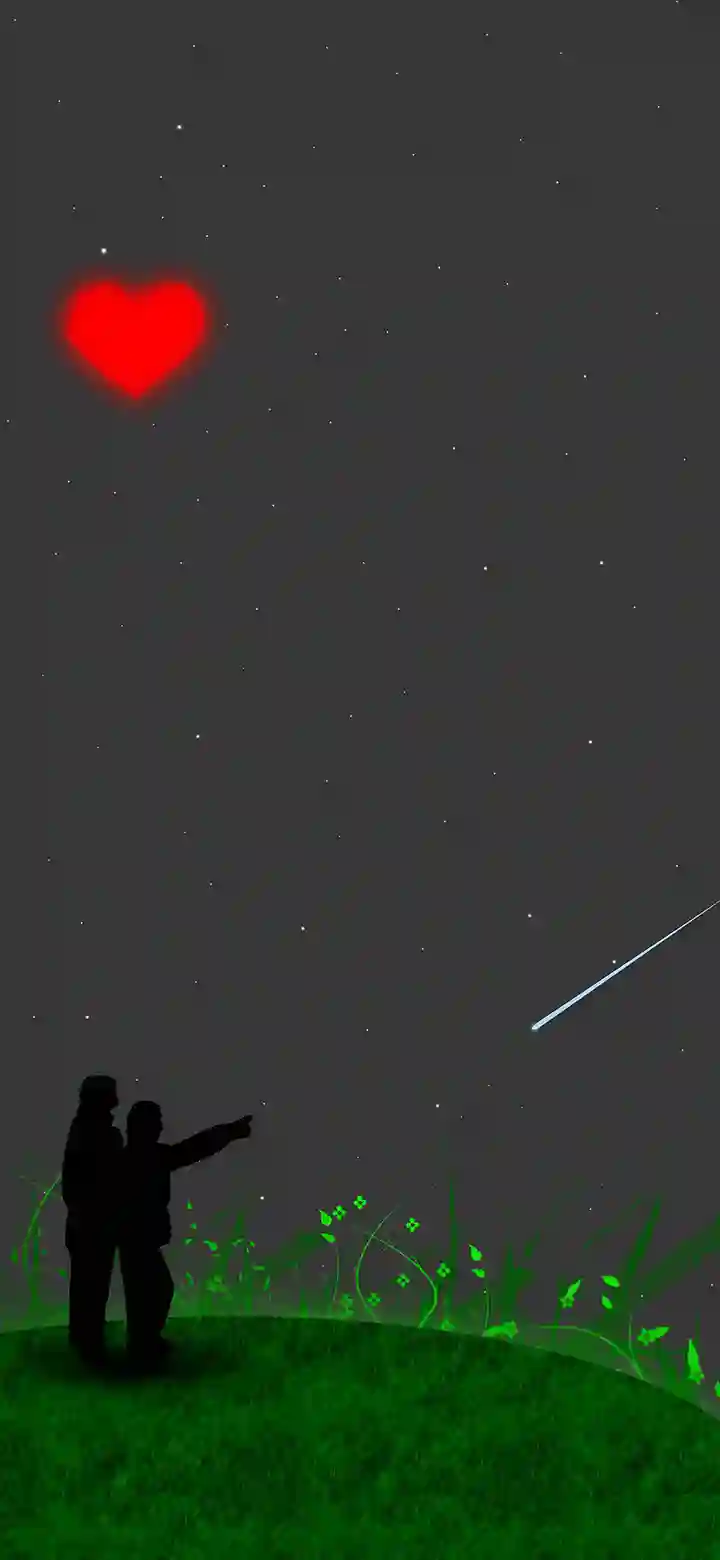 Couple at night love wallpaper feature image couple silhouette dark starry sky red heart shooting star