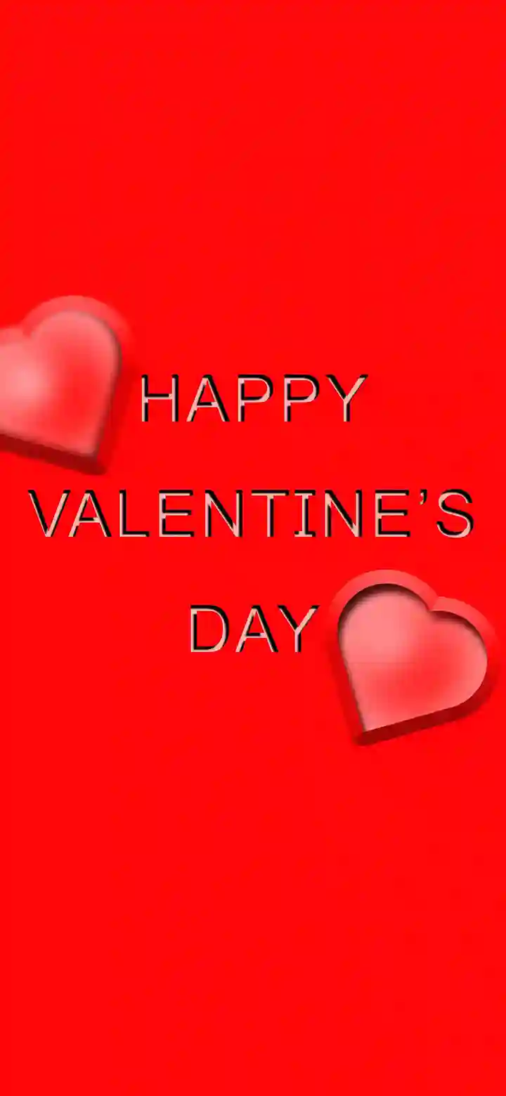 Happy Valentines Day love wallpaper feature image black bold text pink 3D hearts vivid red
