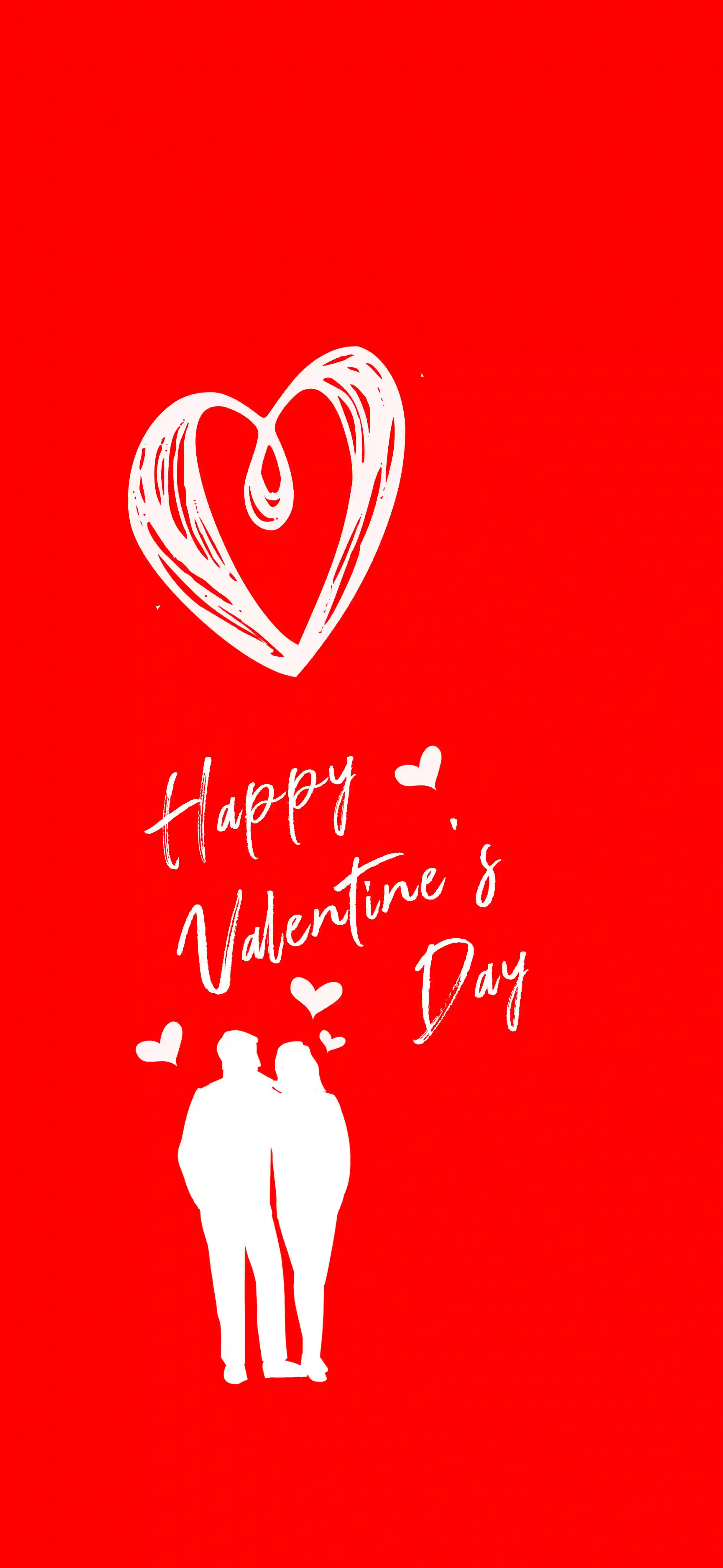 Happy Valentines Day sketch heart 4K wallpaper thumbnail white sketch heart couple silhouette red background