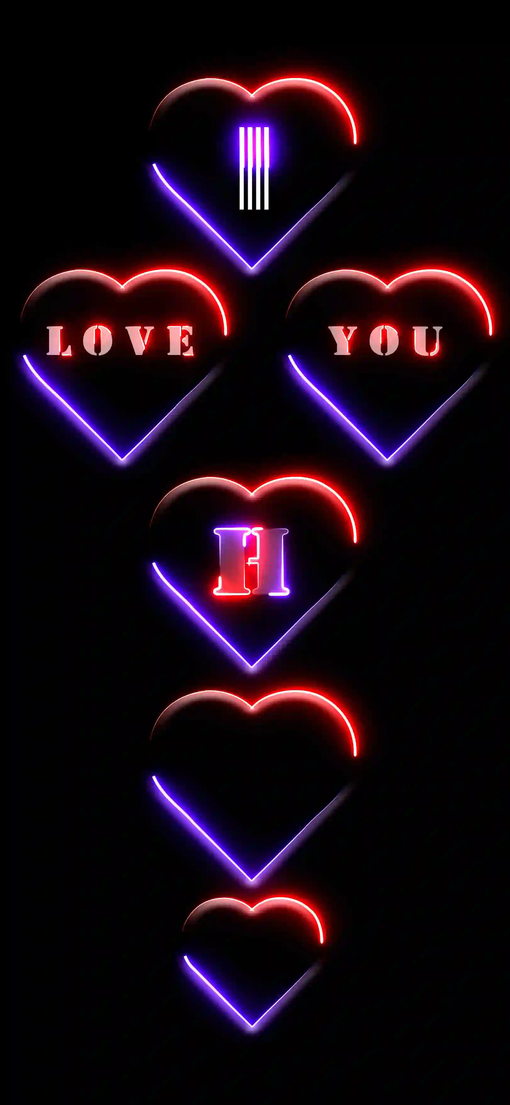 I love you letter H 4K wallpaper neon hearts red purple glow black AMOLED background