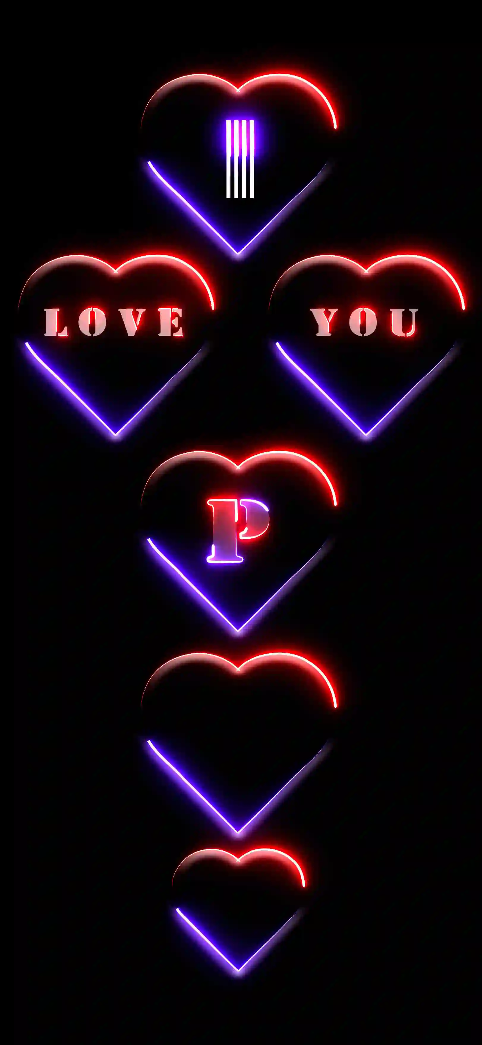 I love you letter P 4K wallpaper neon hearts red purple glow black AMOLED background