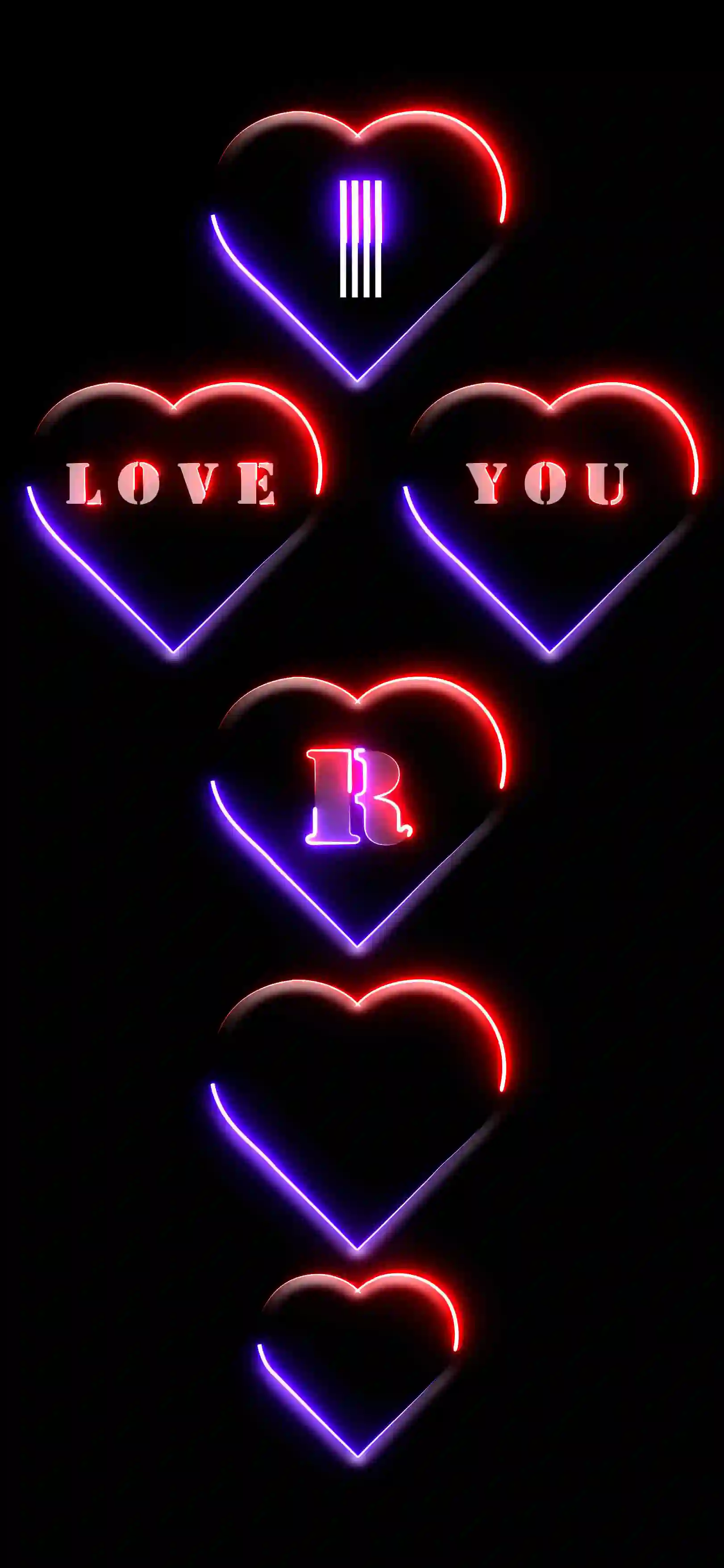 I love you letter R 4K wallpaper neon hearts red purple glow black AMOLED background