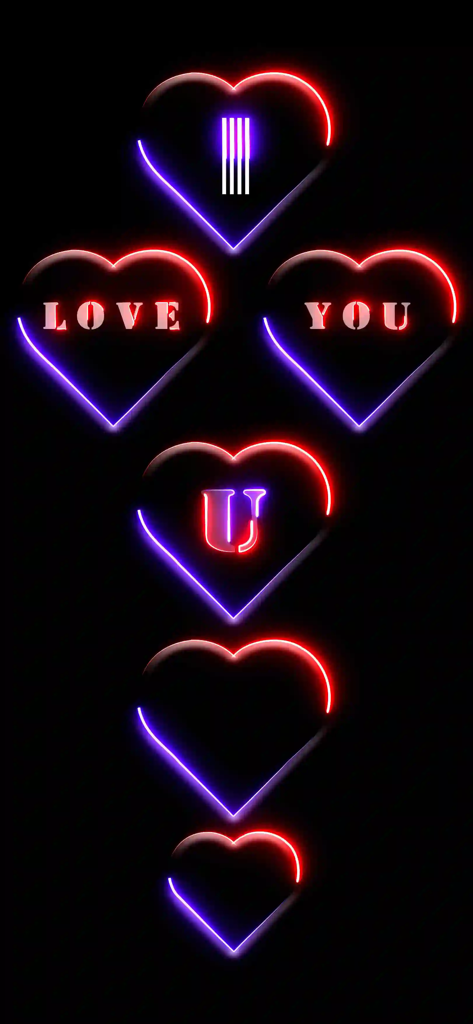 I love you letter U 4K wallpaper neon hearts red purple glow black AMOLED background