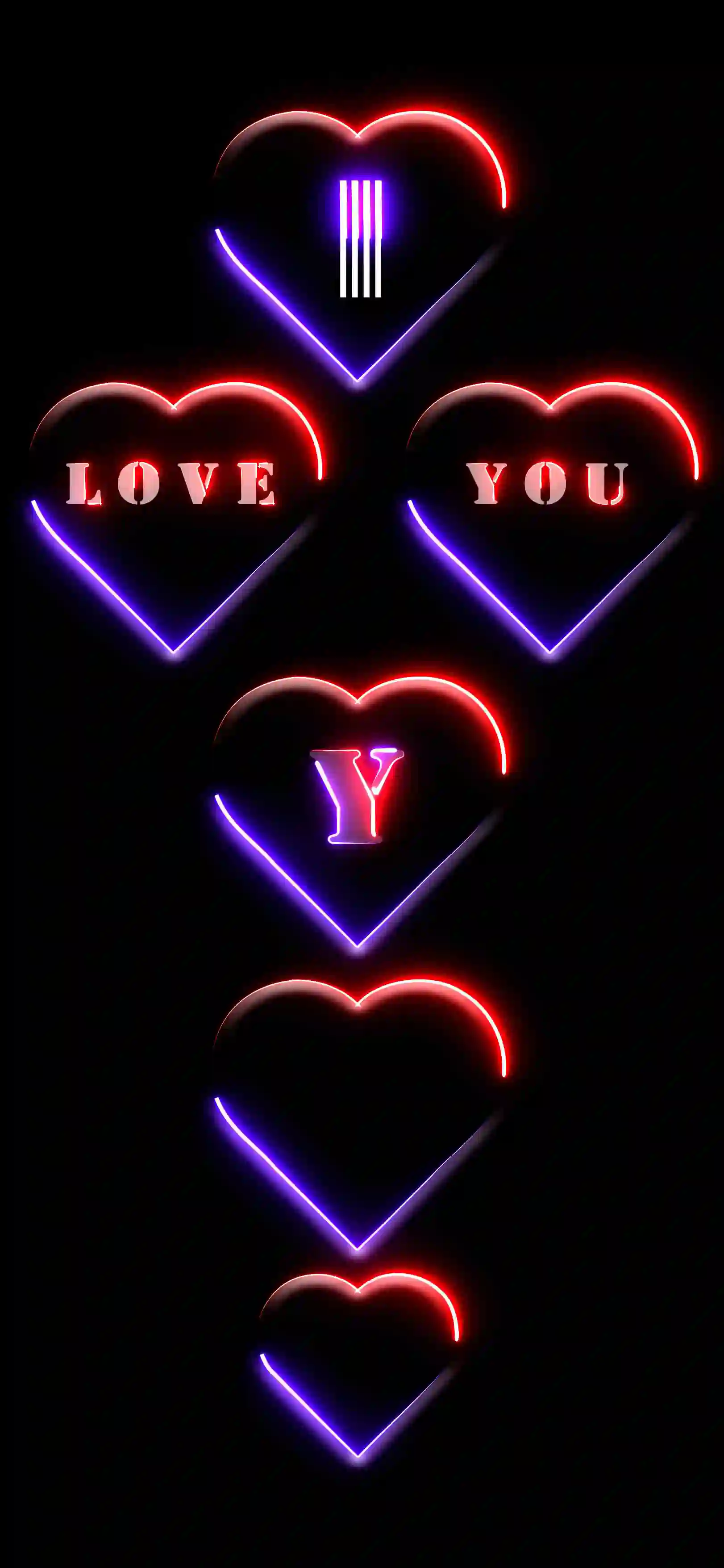 I love you letter Y 4K wallpaper neon hearts red purple glow black AMOLED background
