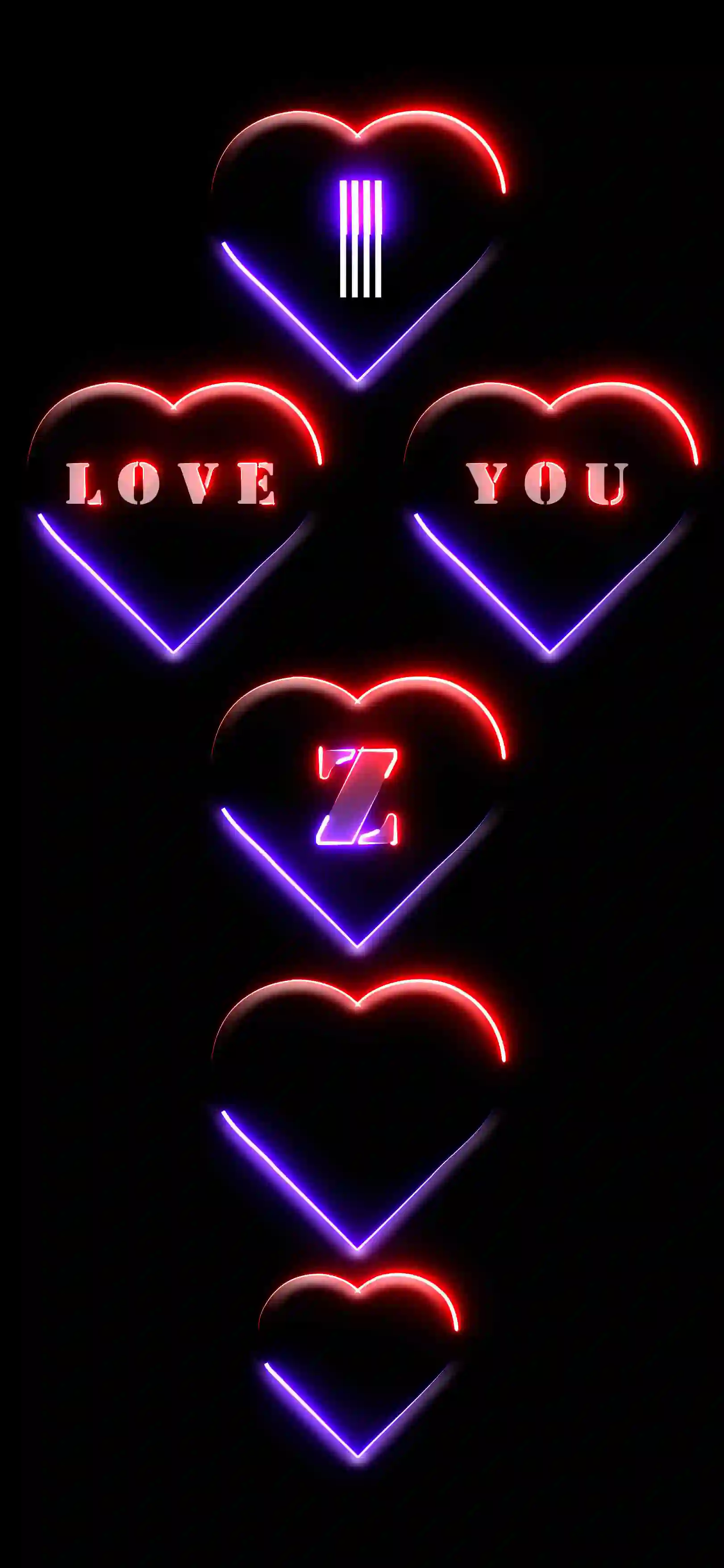 I love you letter Z 4K wallpaper neon hearts red purple glow black AMOLED background