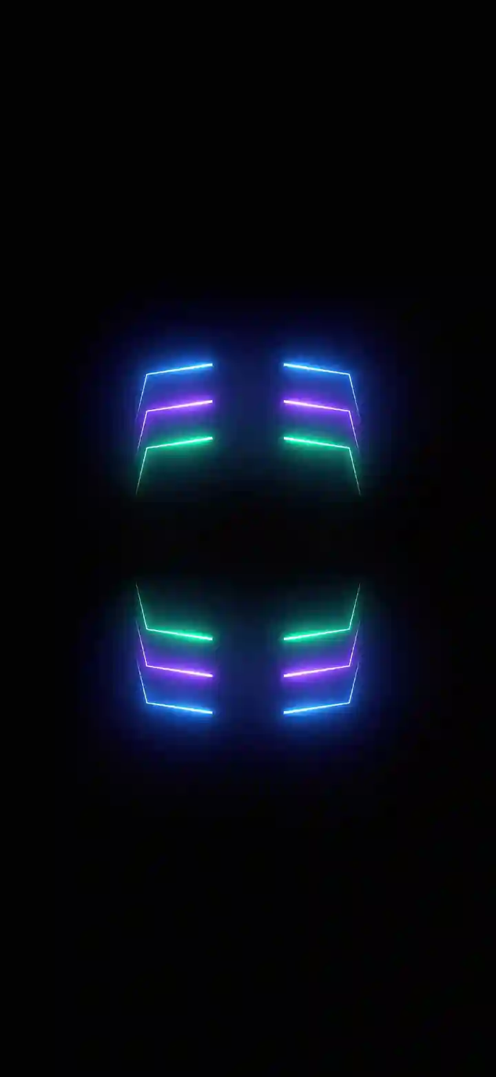 Neon blue purple green ladder dark wallpaper feature image symmetric mirrored neon bars black