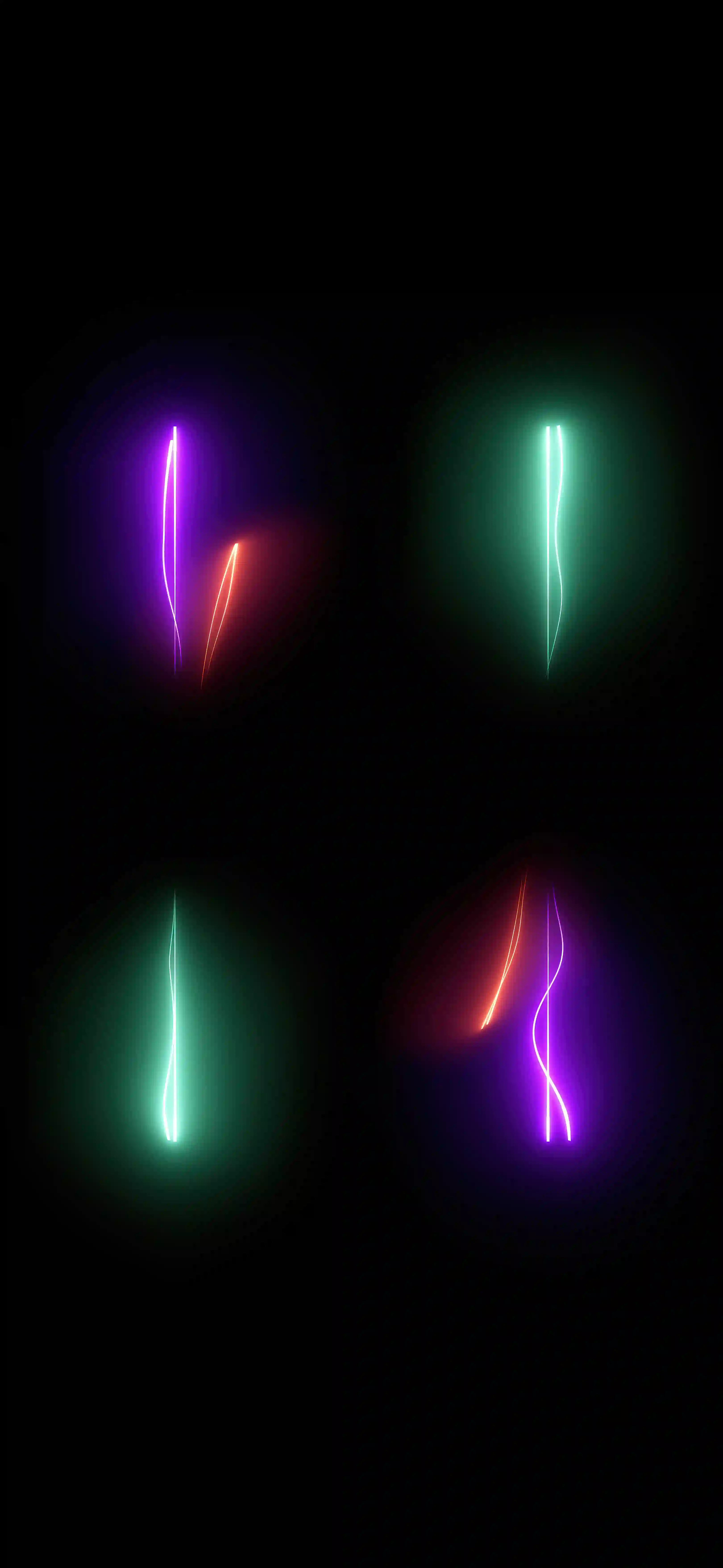 Neon four light streaks dark 4K wallpaper thumbnail purple cyan green red quad black background