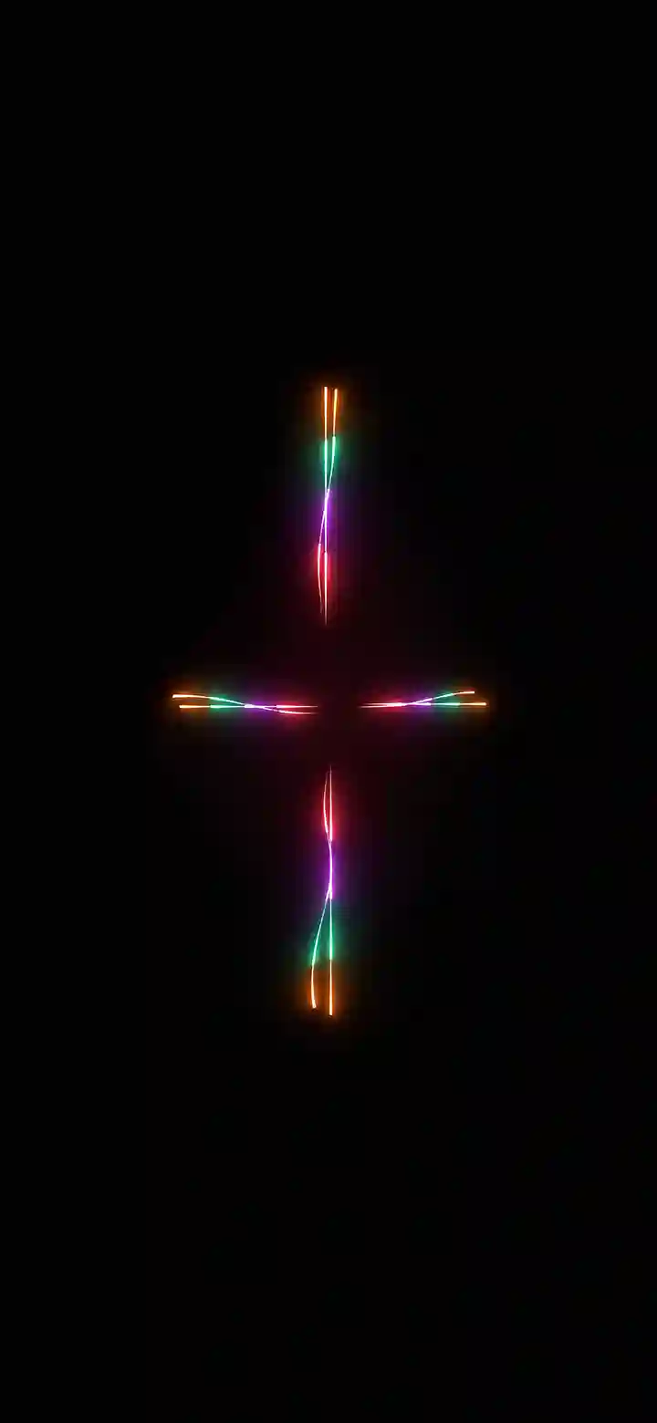 Neon multicolor cross dark wallpaper feature image orange green purple red neon cross black
