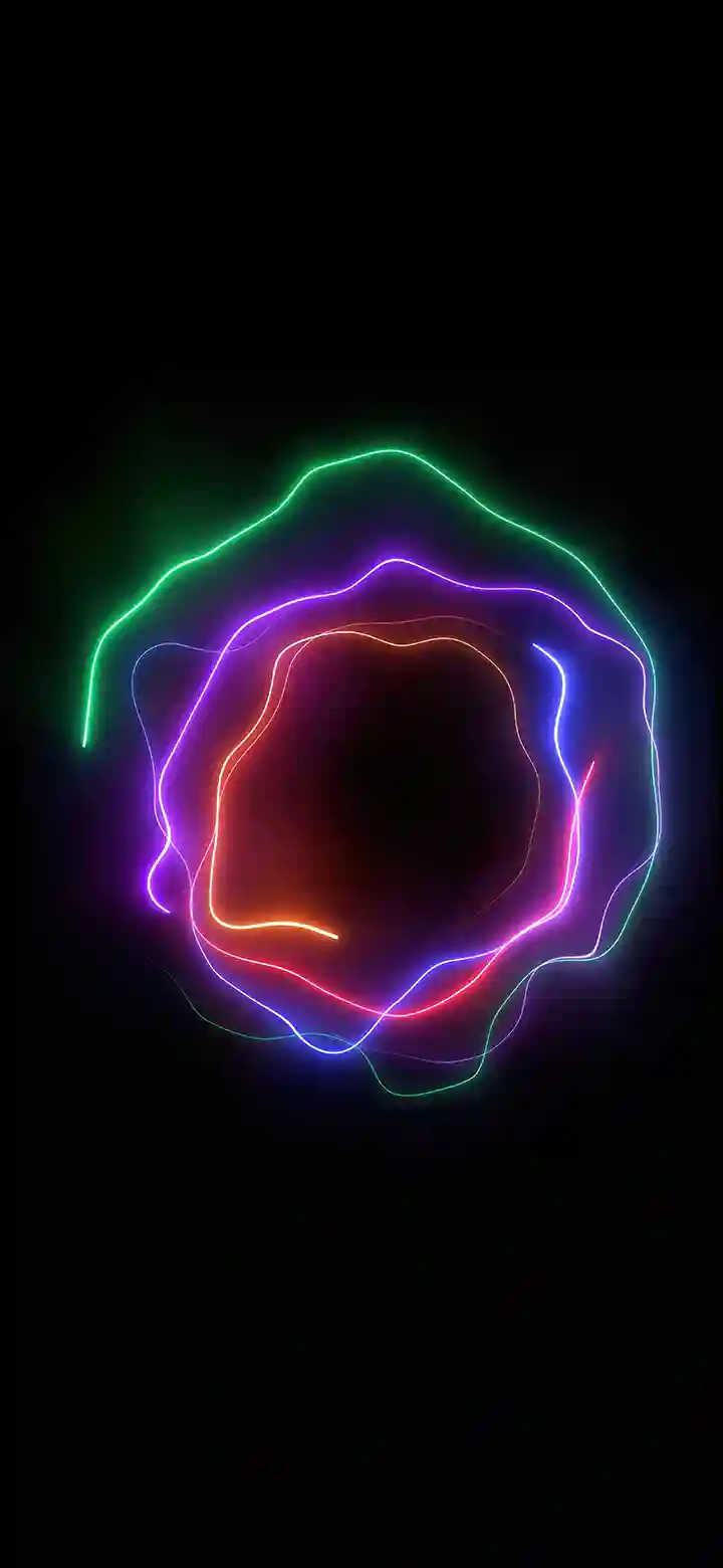 Neon multicolor rings dark wallpaper feature image layered green purple blue red neon circles