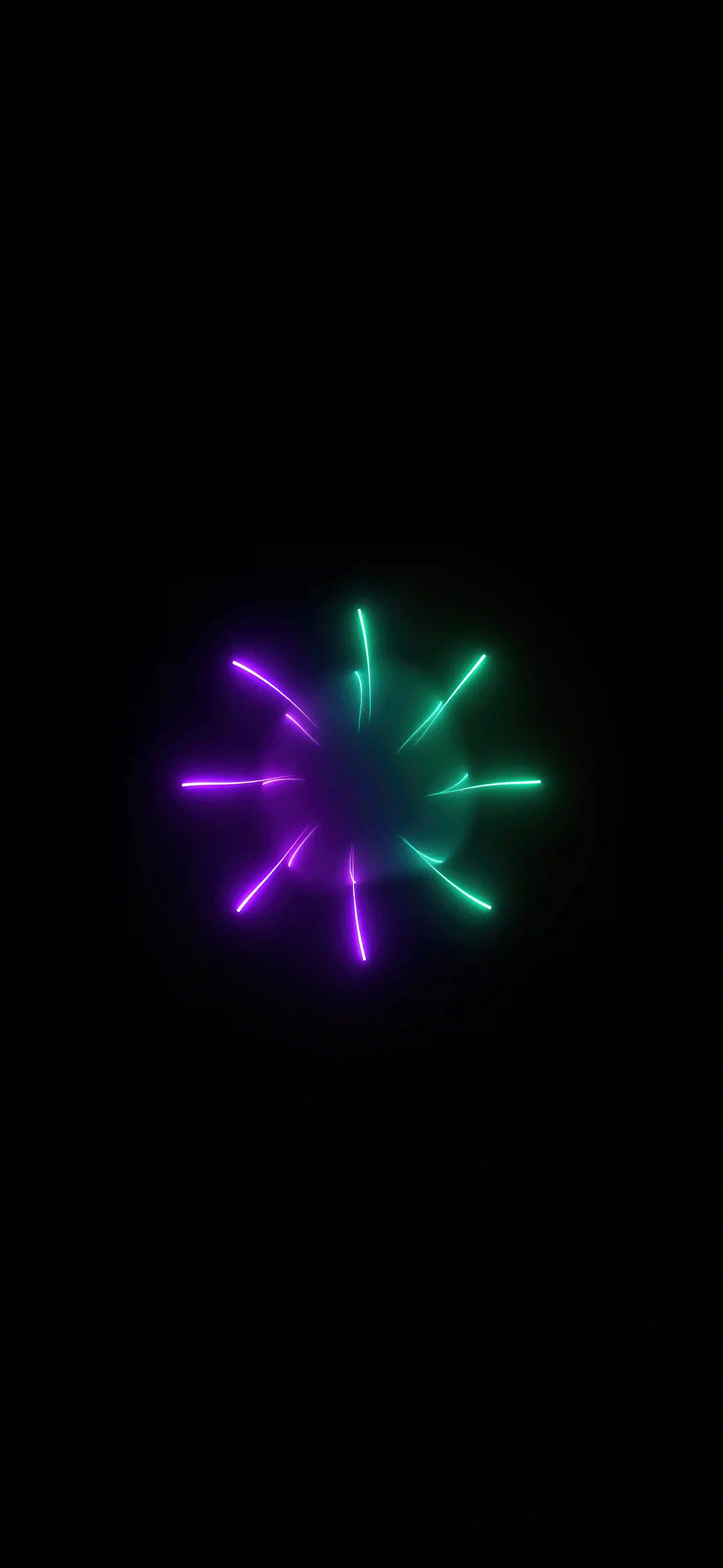 Neon purple green starburst dark 4K wallpaper thumbnail glowing snowflake black background