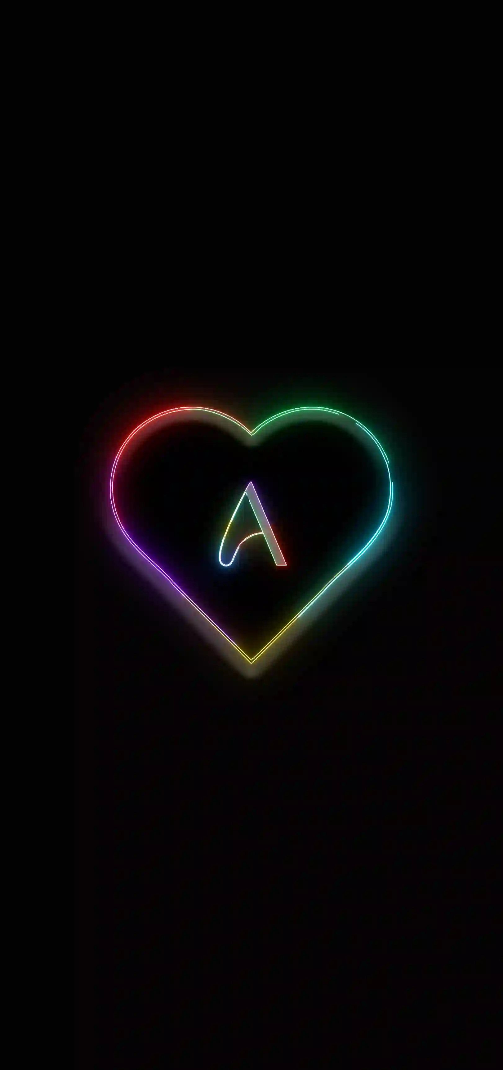 Neon rainbow heart alphabet A 4K wallpaper thumbnail rainbow neon heart black background