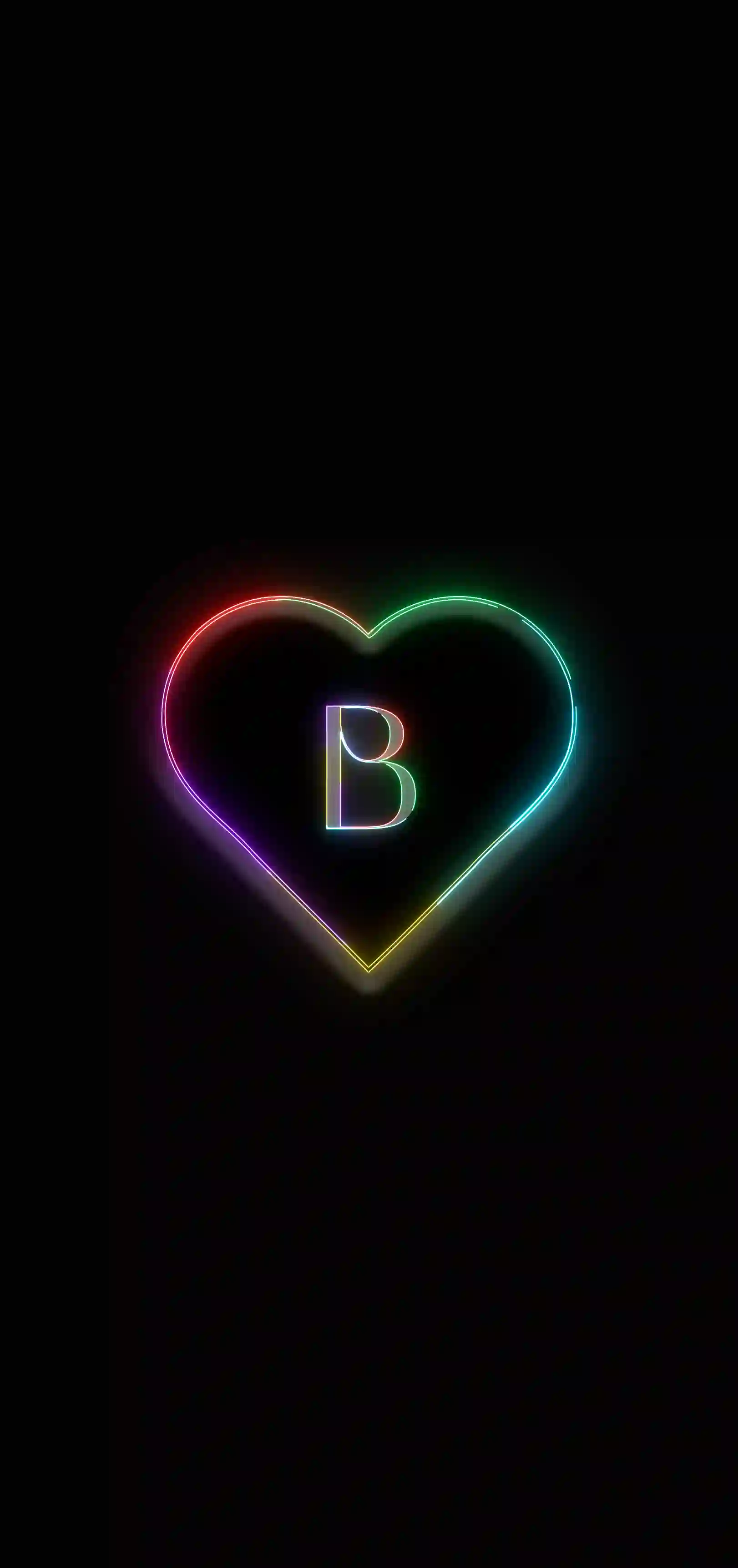 Neon rainbow heart letter B 4K wallpaper multicolor neon heart outline black background