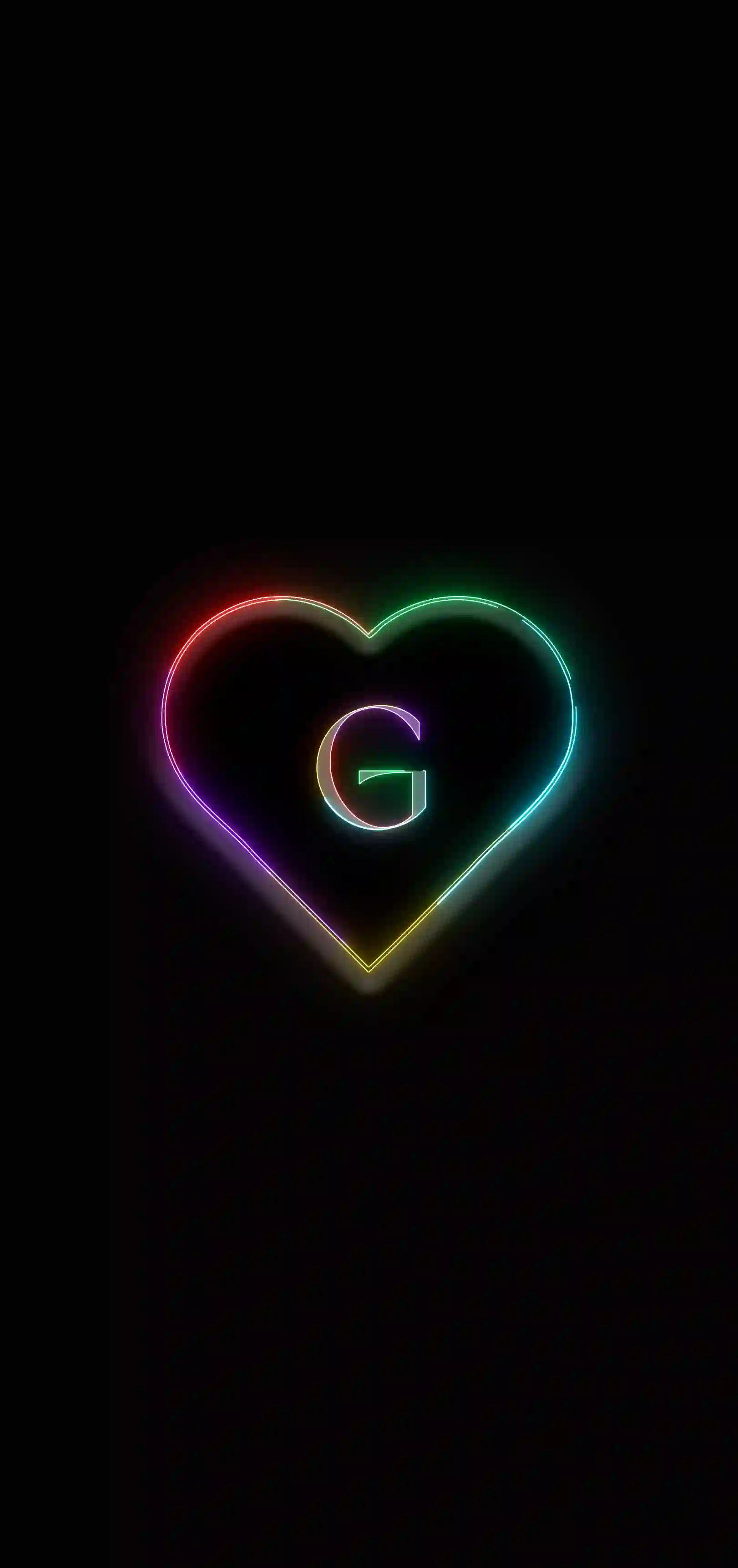 Neon rainbow heart letter G 4K wallpaper multicolor neon heart outline black background