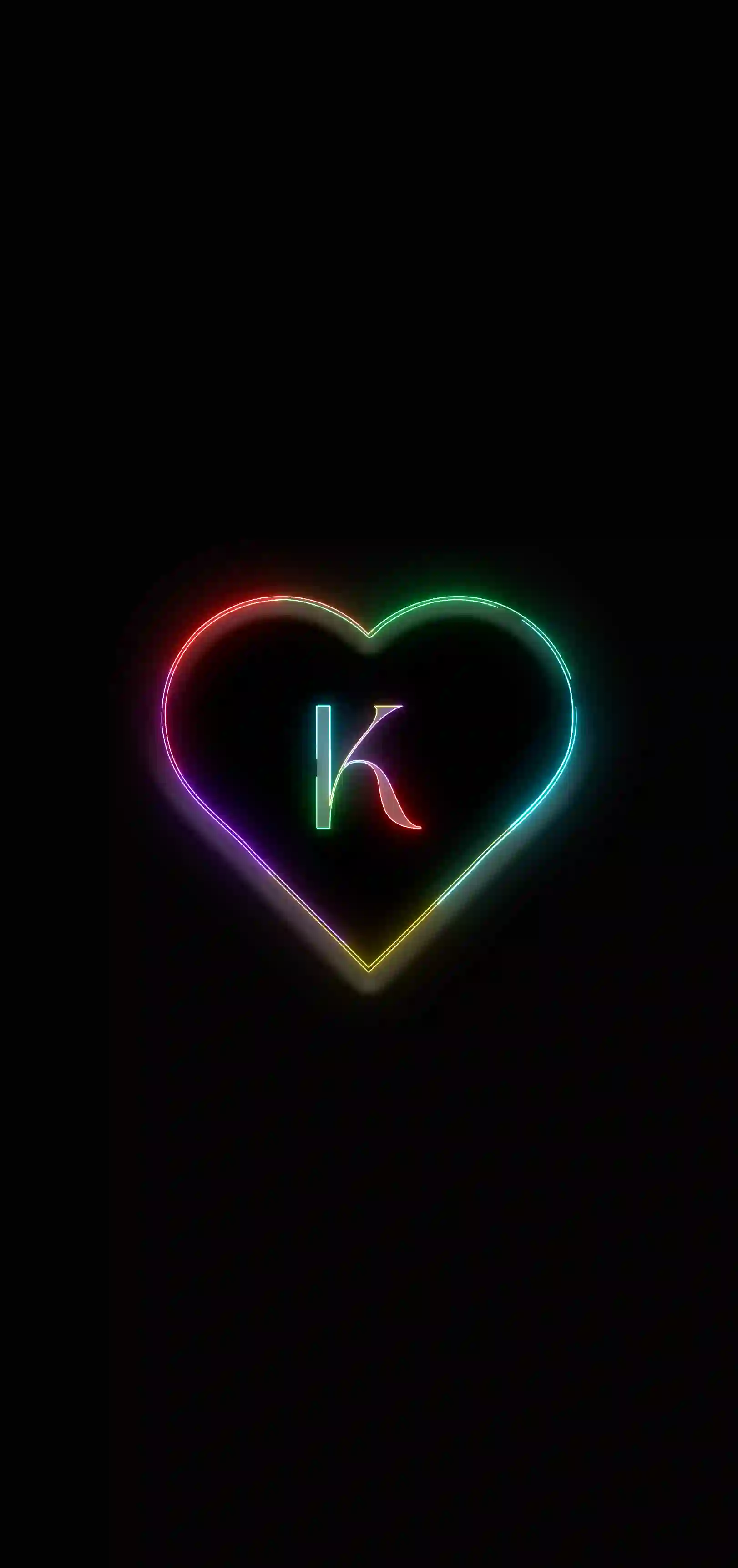 Neon rainbow heart letter K 4K wallpaper multicolor neon heart outline black background