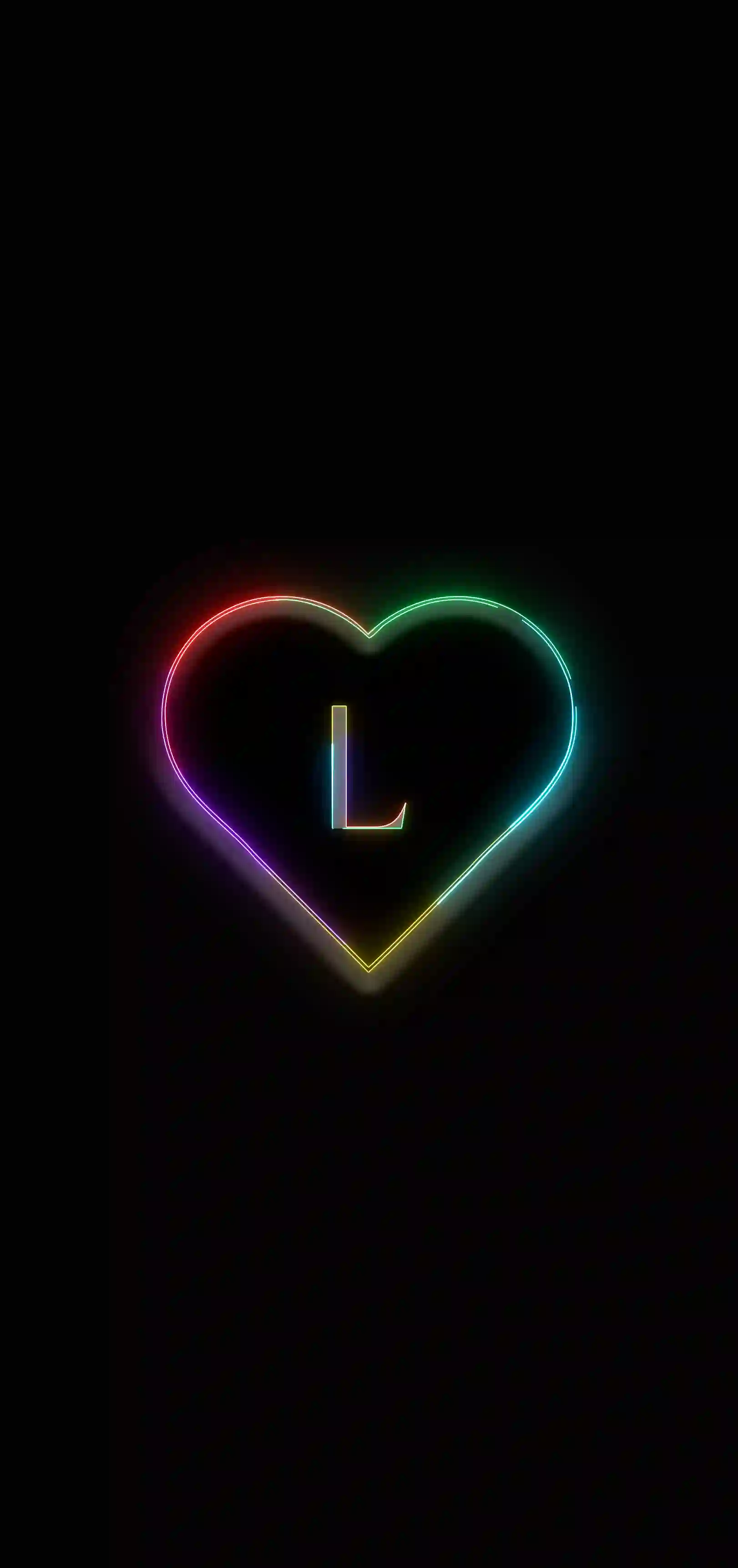 Neon rainbow heart letter L 4K wallpaper multicolor neon heart outline black background