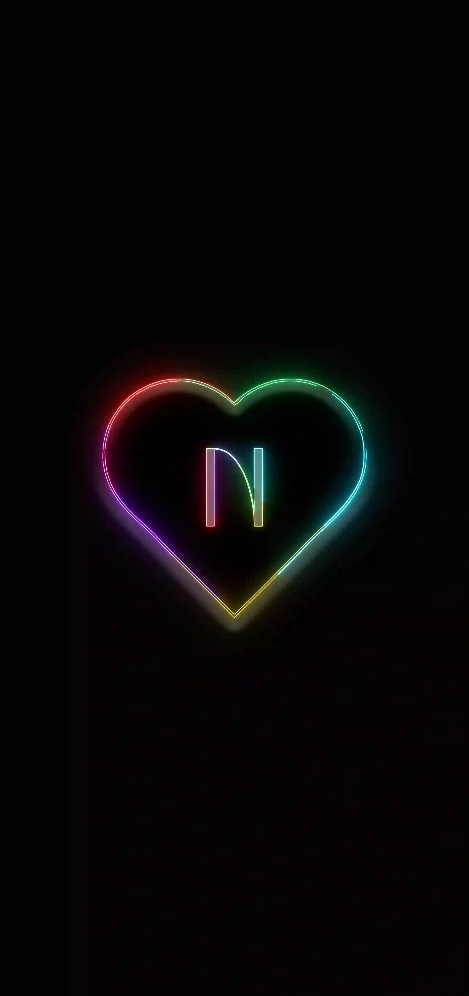 Neon rainbow heart letter N 4K wallpaper multicolor neon heart outline black background