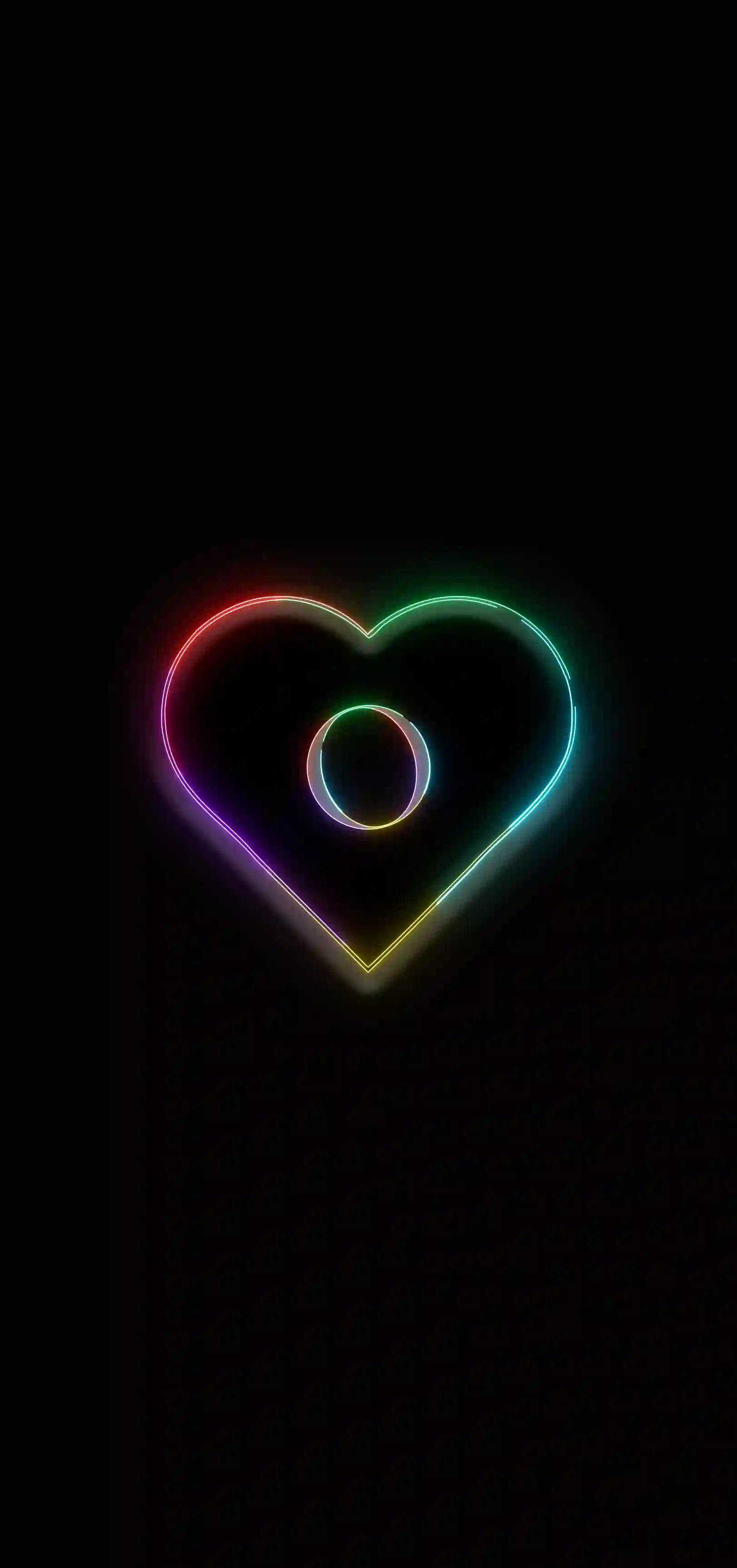 Neon rainbow heart letter O 4K wallpaper multicolor neon heart outline black background