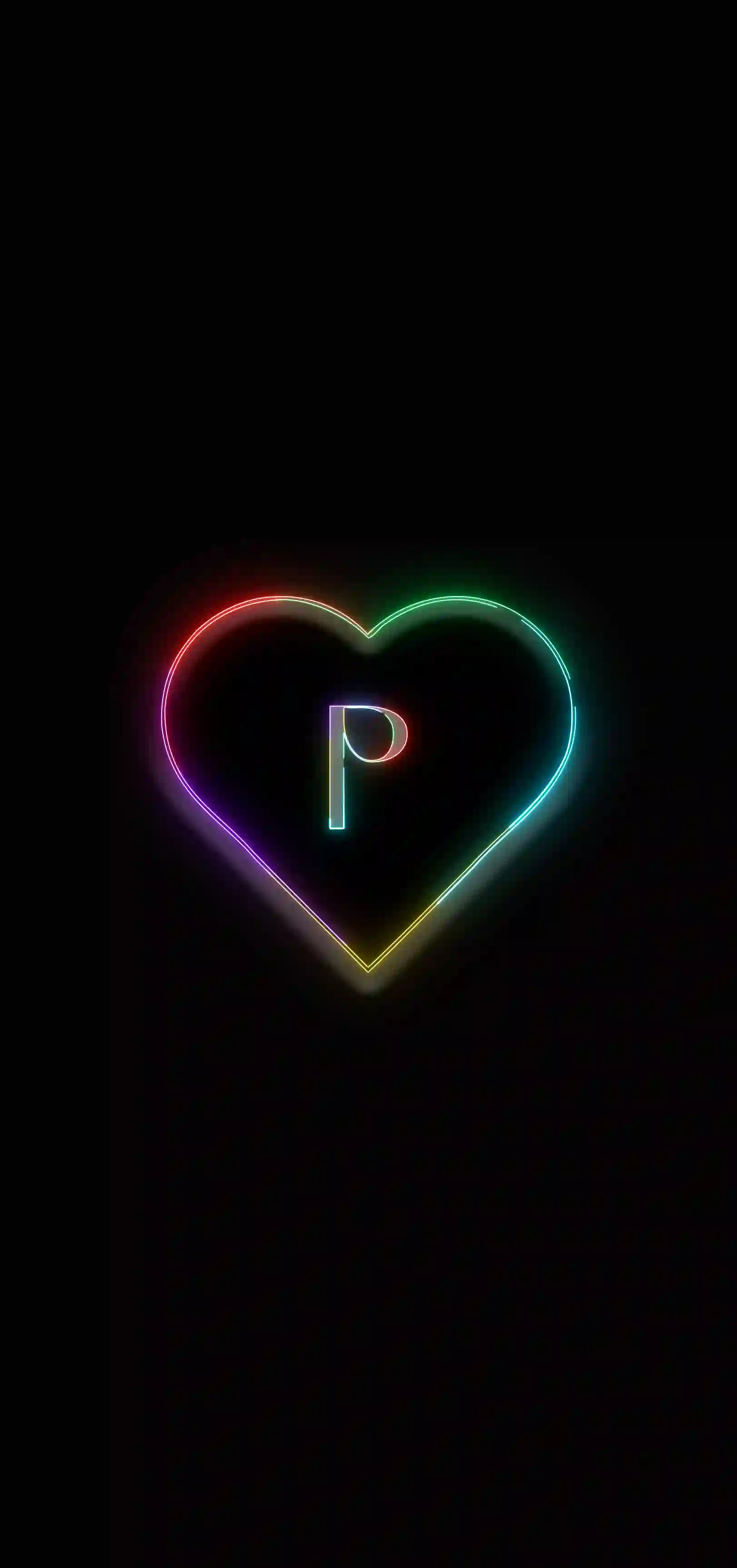 Neon rainbow heart letter P 4K wallpaper multicolor neon heart outline black background