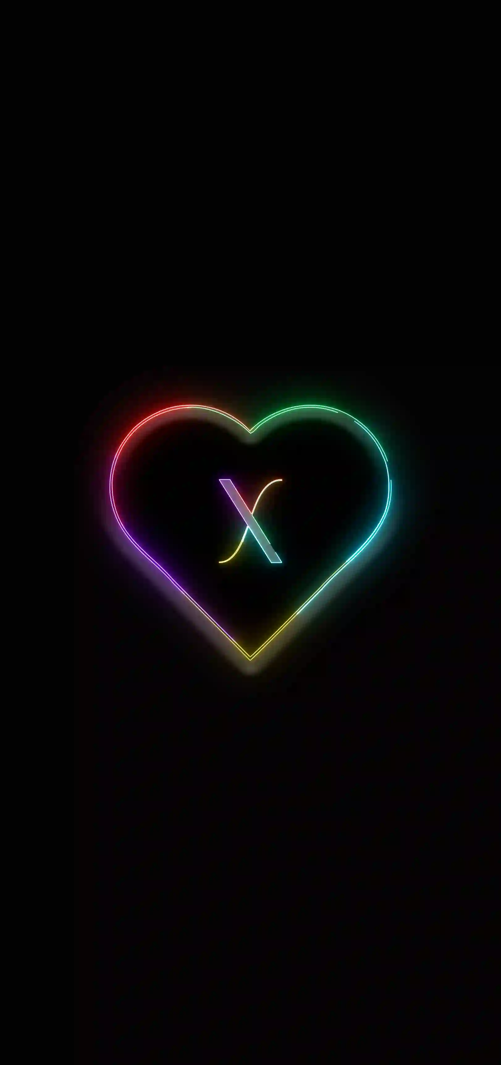 Neon rainbow heart letter X 4K wallpaper multicolor neon heart outline black background