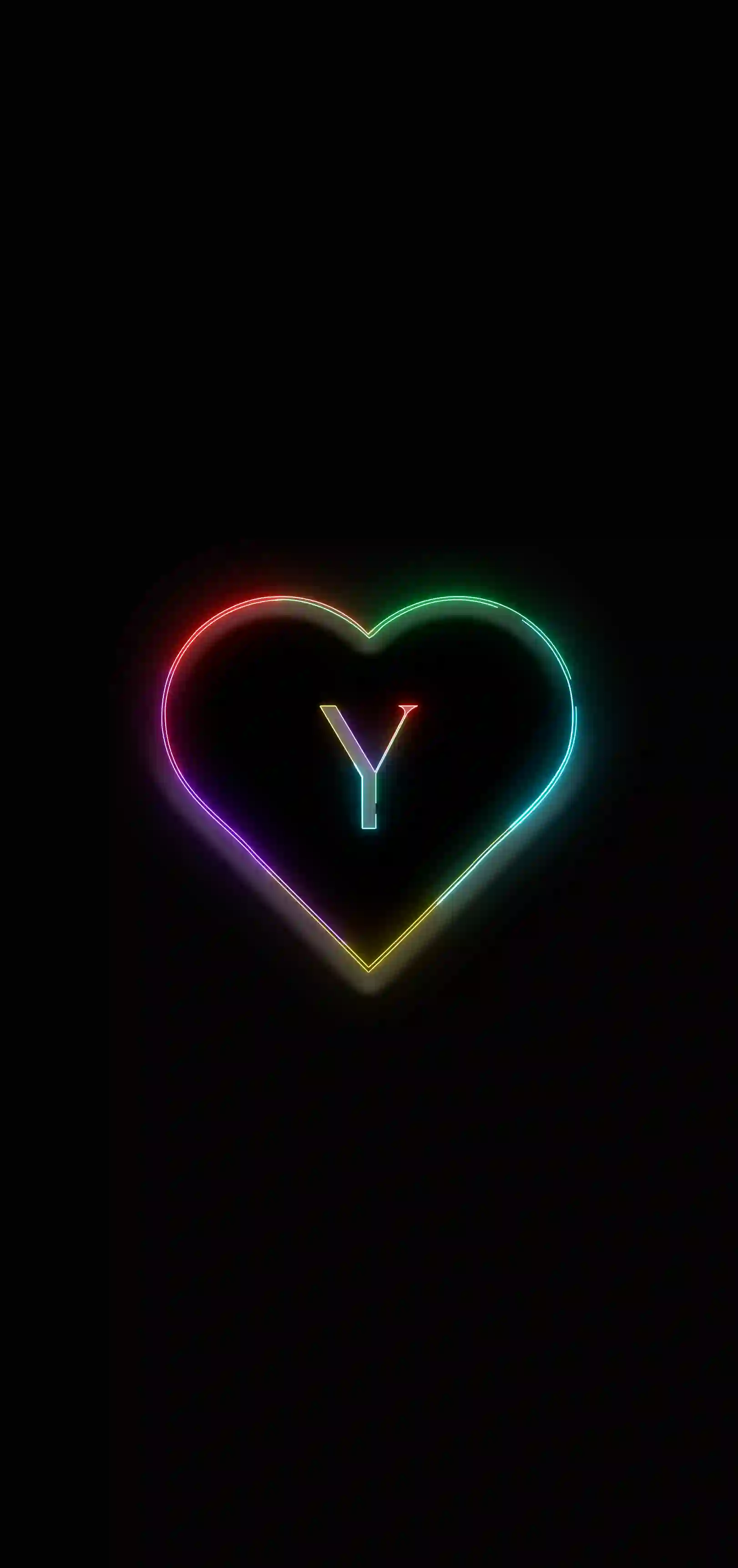 Neon rainbow heart letter Y 4K wallpaper multicolor neon heart outline black background