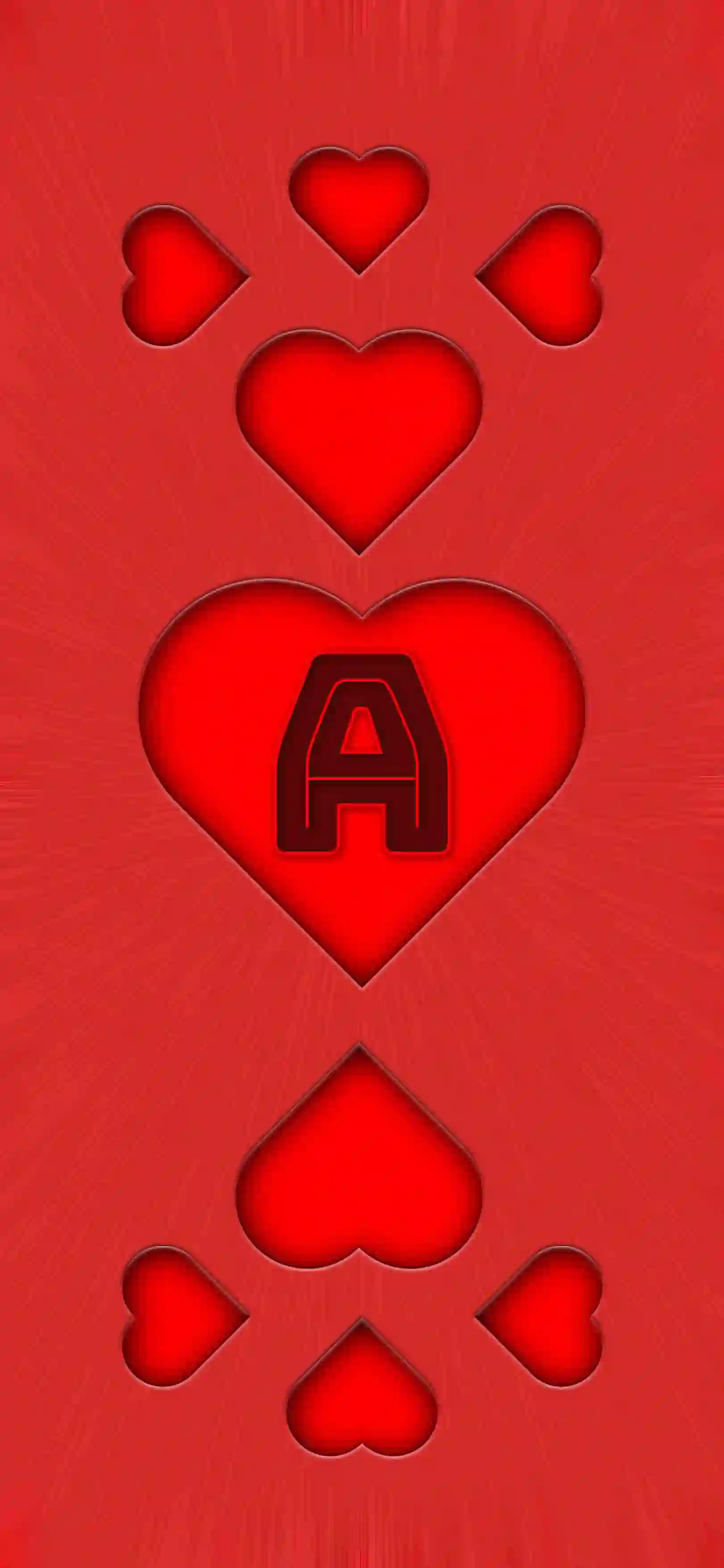 Red heart pattern letter A 4K wallpaper thumbnail letter inside heart 3D hearts red background