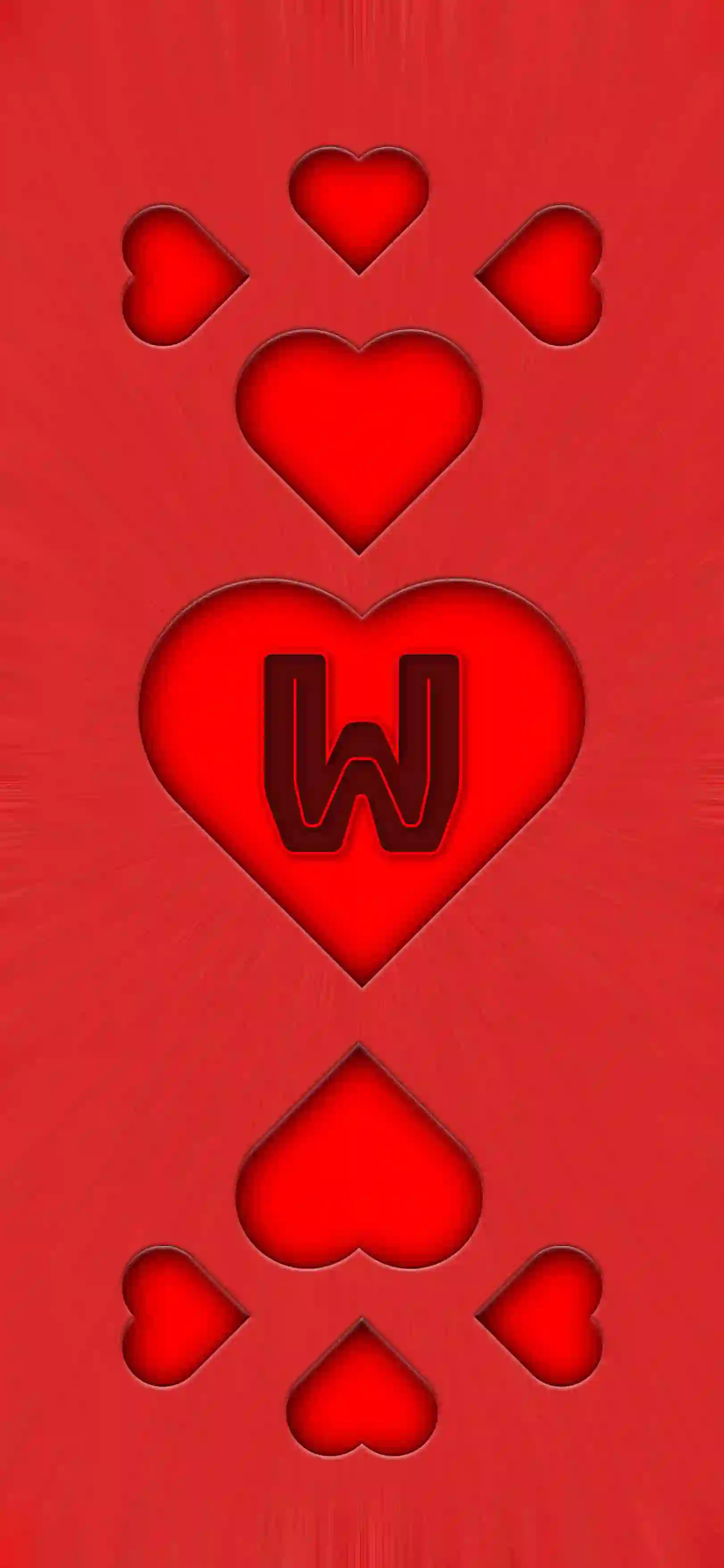 Red heart pattern letter W 4K wallpaper bold letter center heart 3D embossed hearts vivid red background