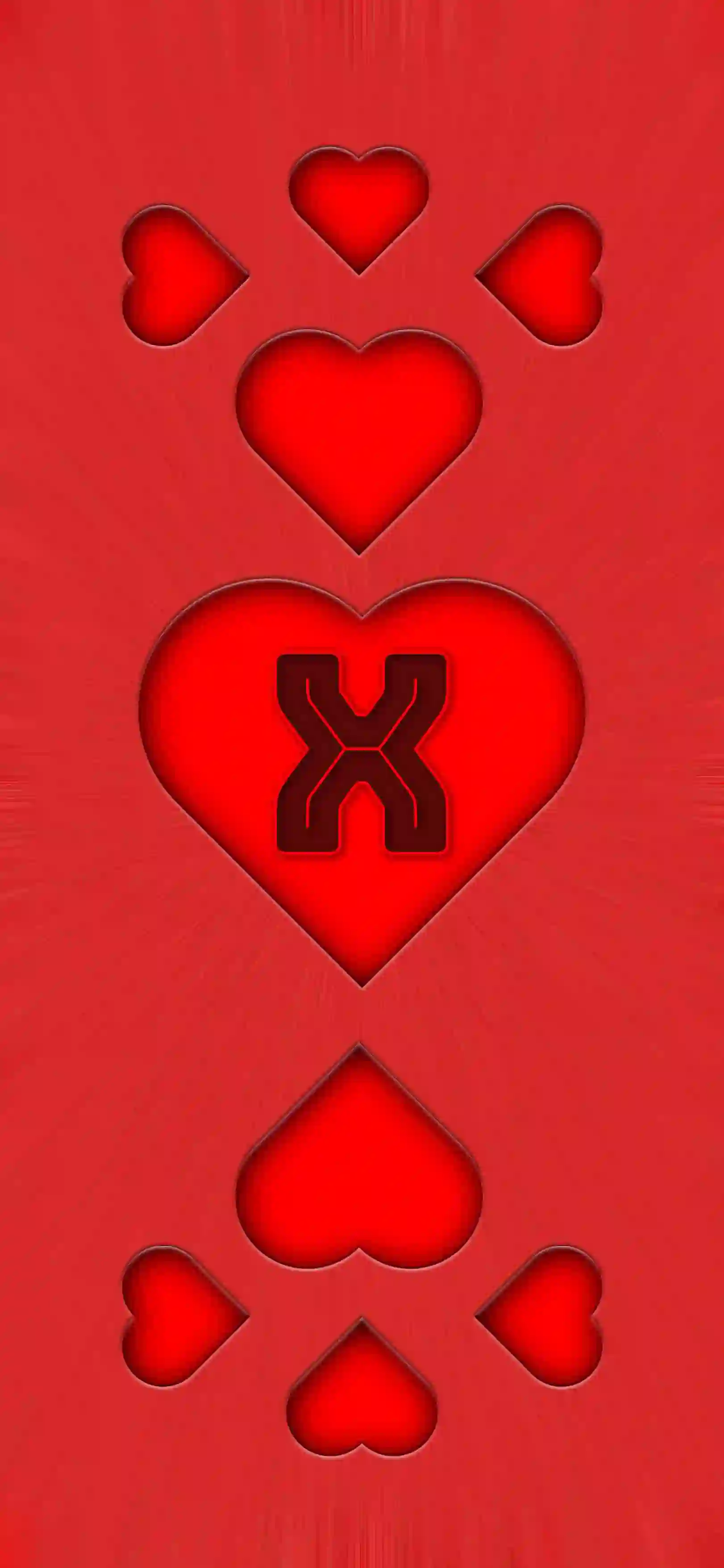 Red heart pattern letter X 4K wallpaper bold letter center heart 3D embossed hearts vivid red background