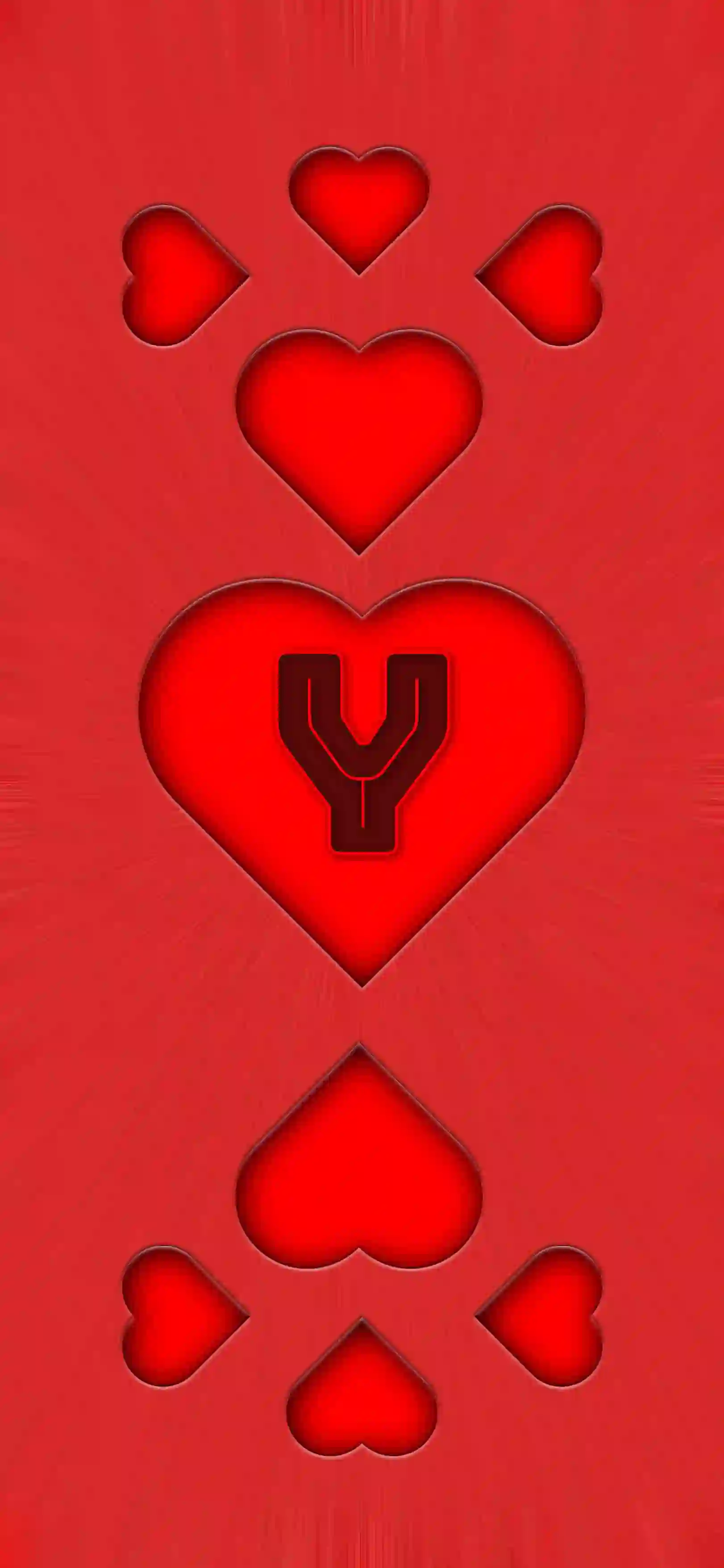 Red heart pattern letter Y 4K wallpaper bold letter center heart 3D embossed hearts vivid red background