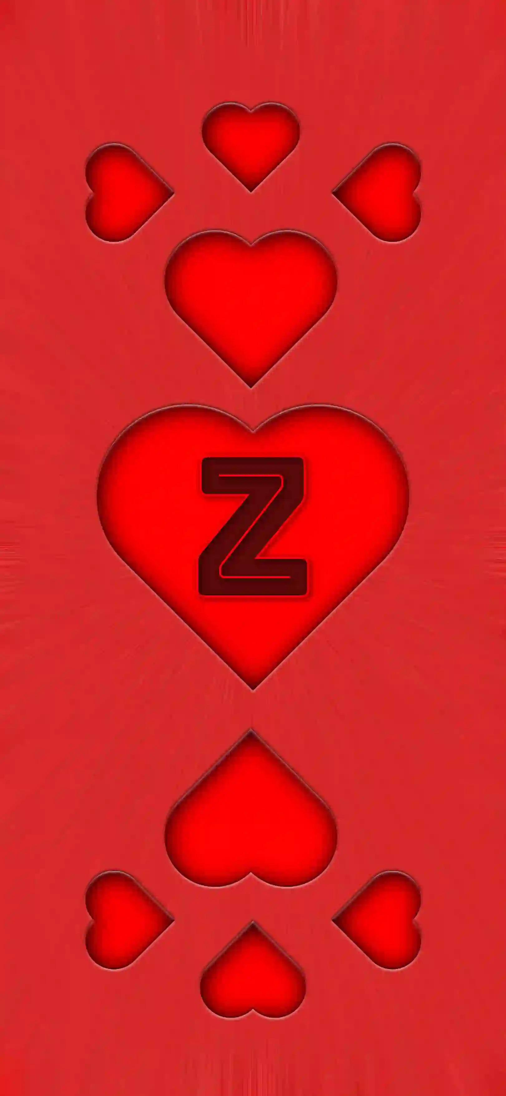Red heart pattern letter Z 4K wallpaper bold letter center heart 3D embossed hearts vivid red background