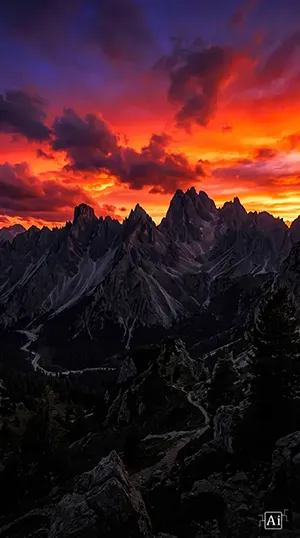 An amoled nature wallpaper mountain sunset view.