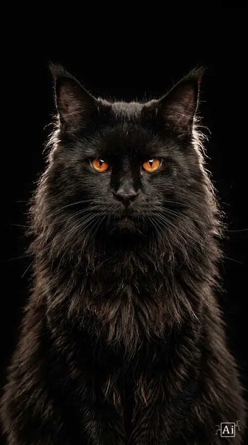 A close-up preview of the black maine coon cat wallpaper highlighting the intense amber eyes and dark fur.