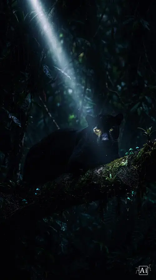 A close-up preview of the dark jungle panther wallpaper highlighting the glowing eyes and sleek black fur.