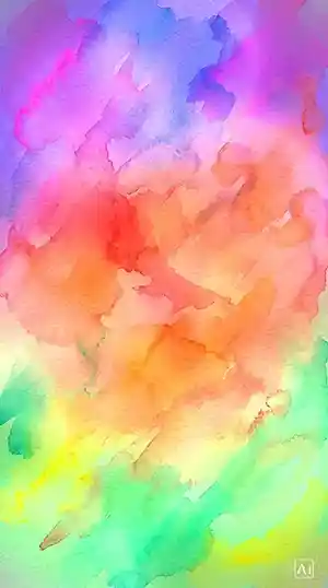 Featured graphic displaying a bright hand-painted watercolor abstract gradient backdrop for smartphone screens
