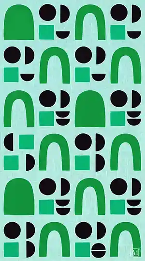 Featured display graphic showcasing a trendy Bauhaus style emerald and mint green geometric wallpaper pattern for phone setup