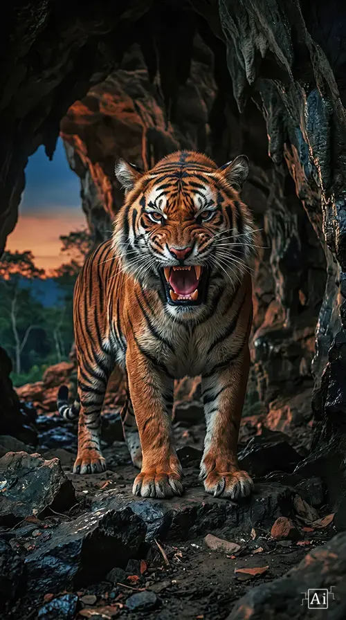 A close-up preview of the fierce bengal tiger wallpaper highlighting the sharp teeth and intense jungle predator expression.