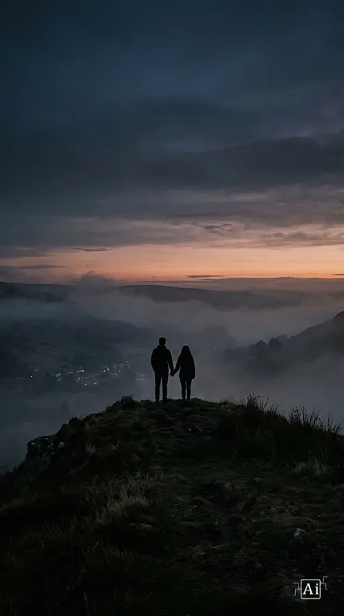 Phone preview of the moody couple silhouette wallpaper.