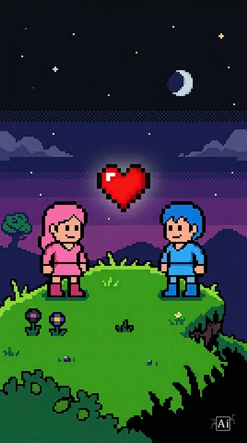 Thumbnail preview of the retro pixel art love wallpaper.