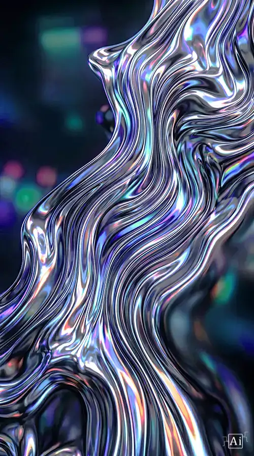 Thumbnail showing premium high-gloss reflective silver metallic ripples abstract wallpaper