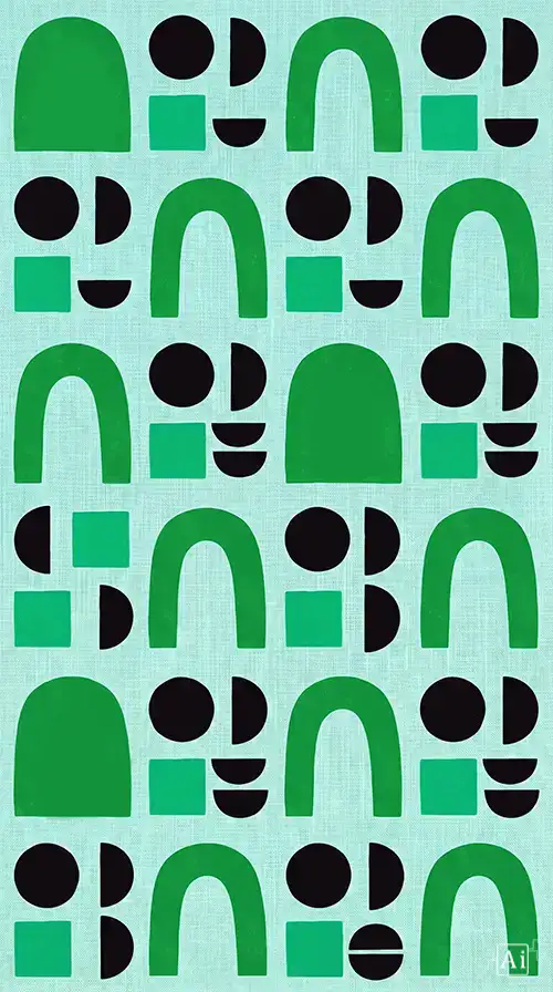 Thumbnail view of a structured graphic design wallpaper with repeating green boho geometric shapes