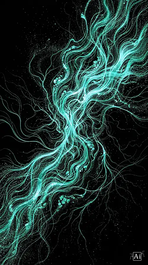 Thumbnail displaying organic glowing mint green electric lines on a dark canvas