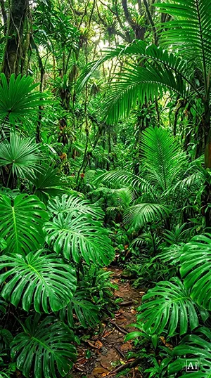 Tropical jungle aesthetic 4K wallpaper.