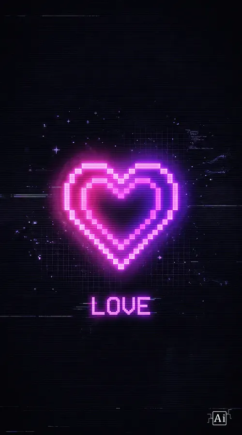 Crop preview of the Y2K neon heart glitch wallpaper.
